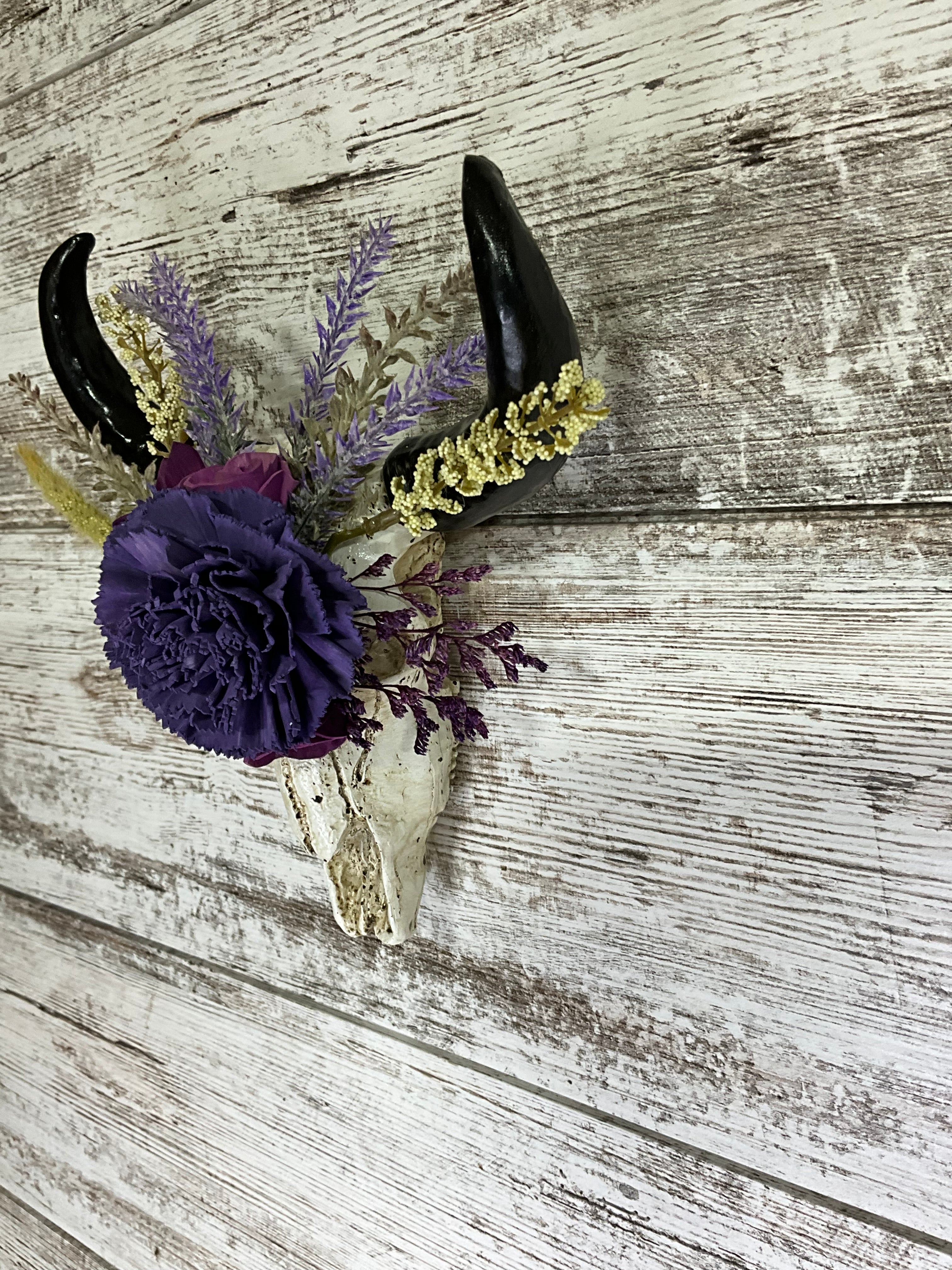 Bull Skull Wall Mount Sola Wood Arrangement – Purple & Lavender Boho