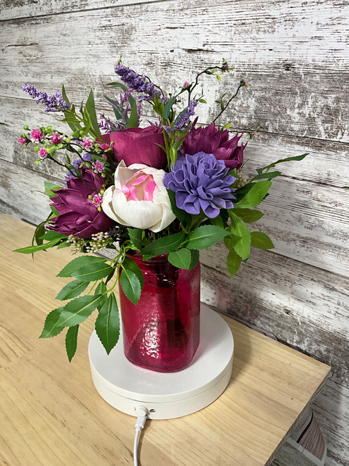 Berry Bliss Sola Wood Flower Arrangement in Red Glass Vase - Joni’s Sola Ever After, LLC