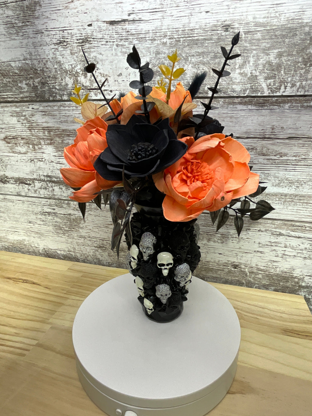 Skull Vase Halloween Sola Wood Flower Arrangement