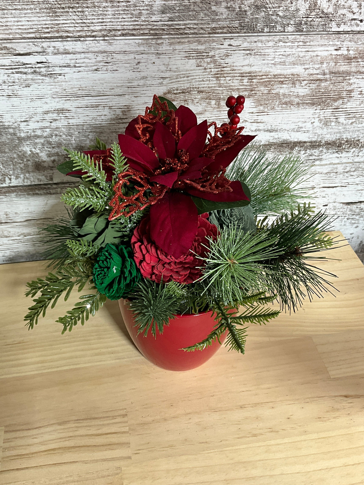 Poinsettia & Pine | Christmas Sola Wood Flower Arrangement