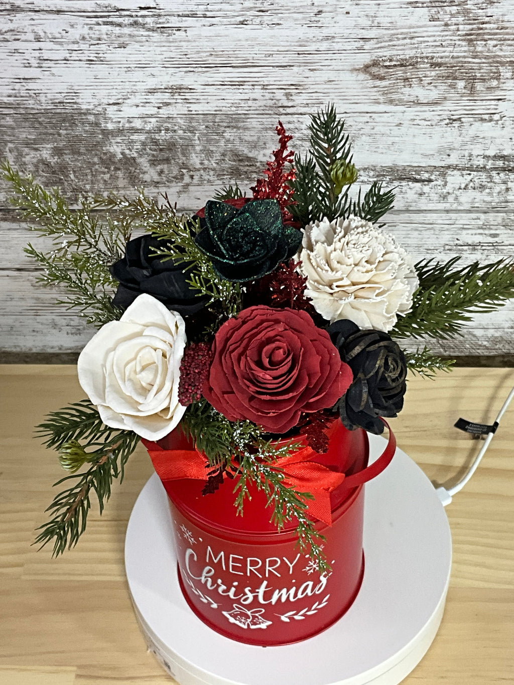 Christmas Cheer Milk Can Sola Wood Flower Arrangement