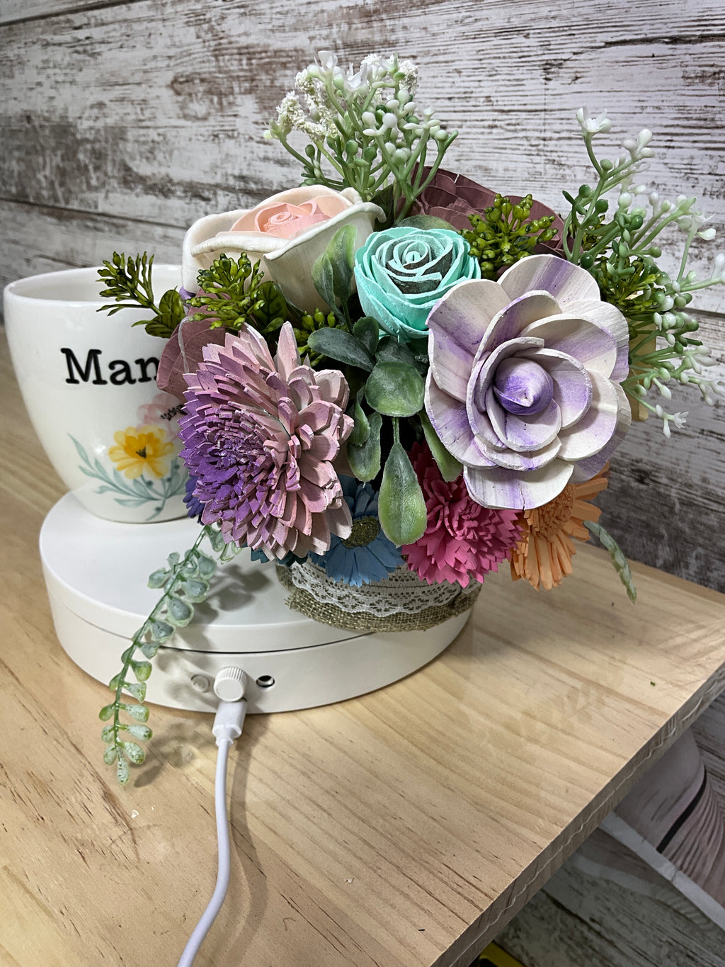 Mama Mug Sola Wood Flower Arrangement | Handcrafted Gift for Mom
