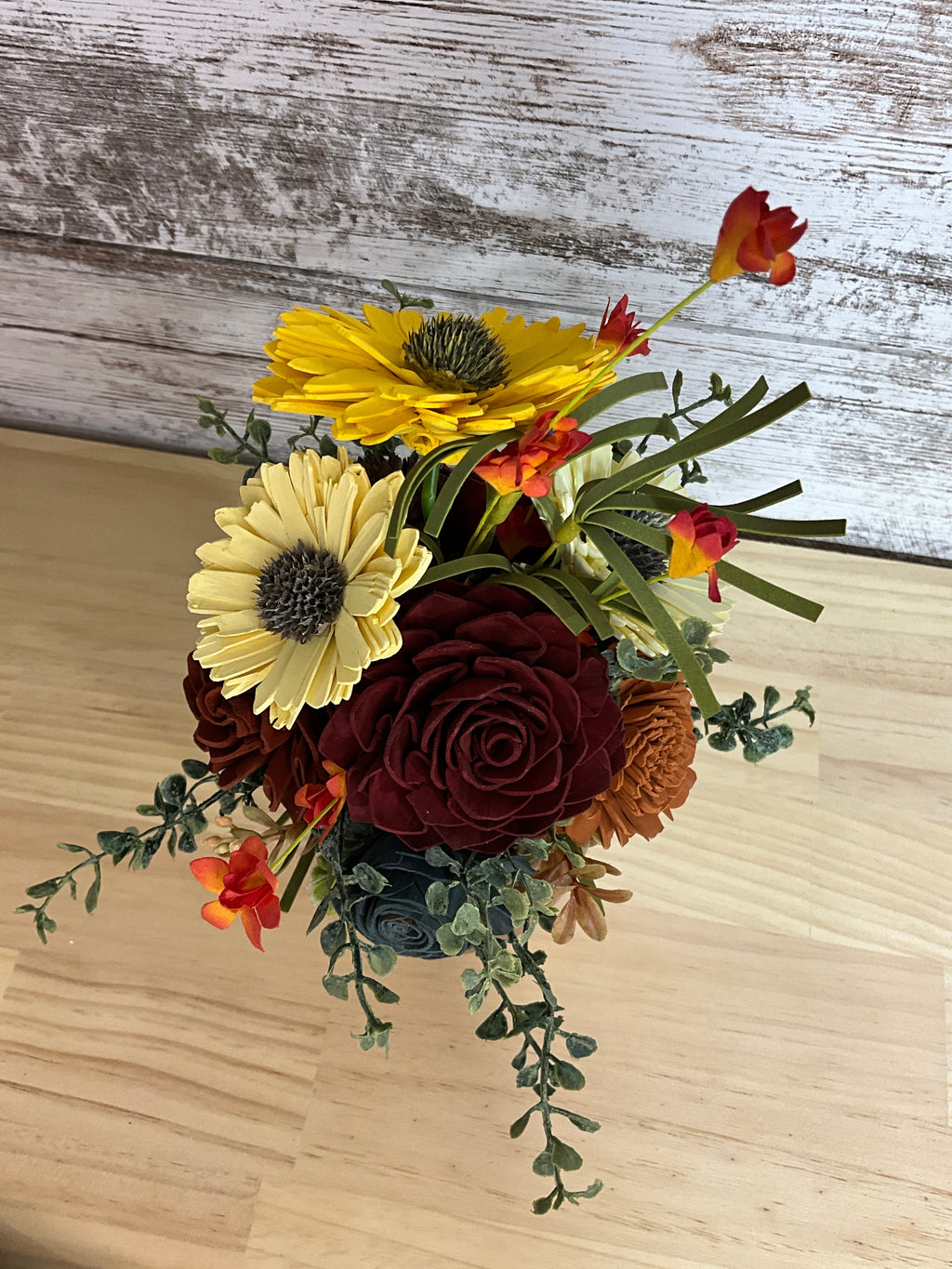 Barrel of Autumn Sunshine | Sola Wood Flower Arrangement