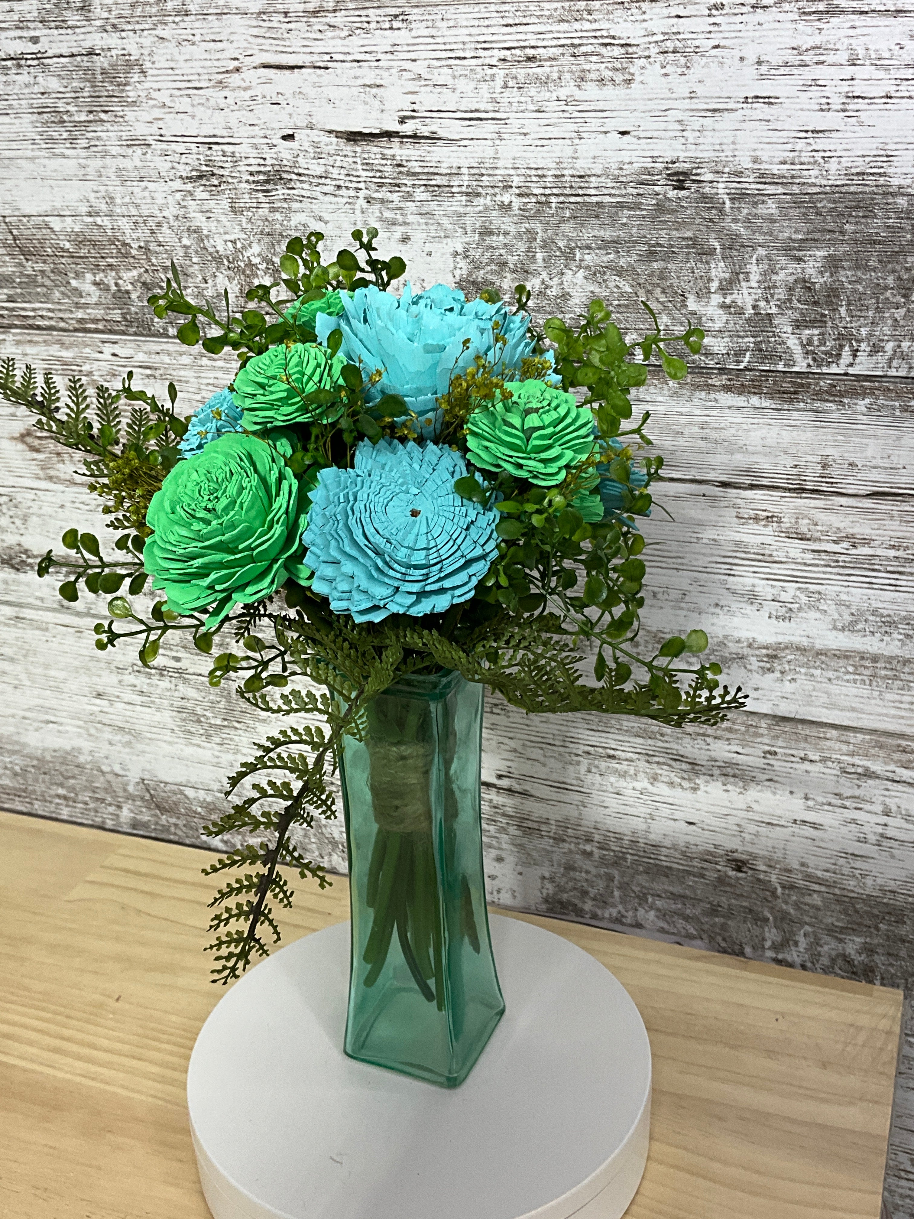 Spring Meadow — Mint & Sky Blue Sola Wood Flower Arrangement