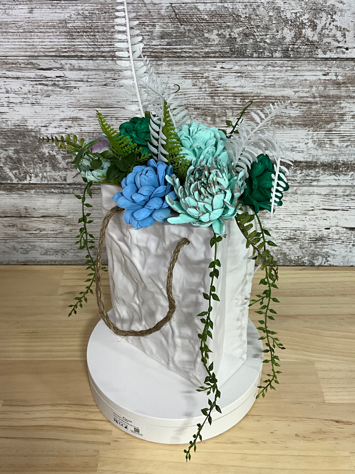 Seafoam Wishes Sola Wood Flower Gift Bag Arrangement