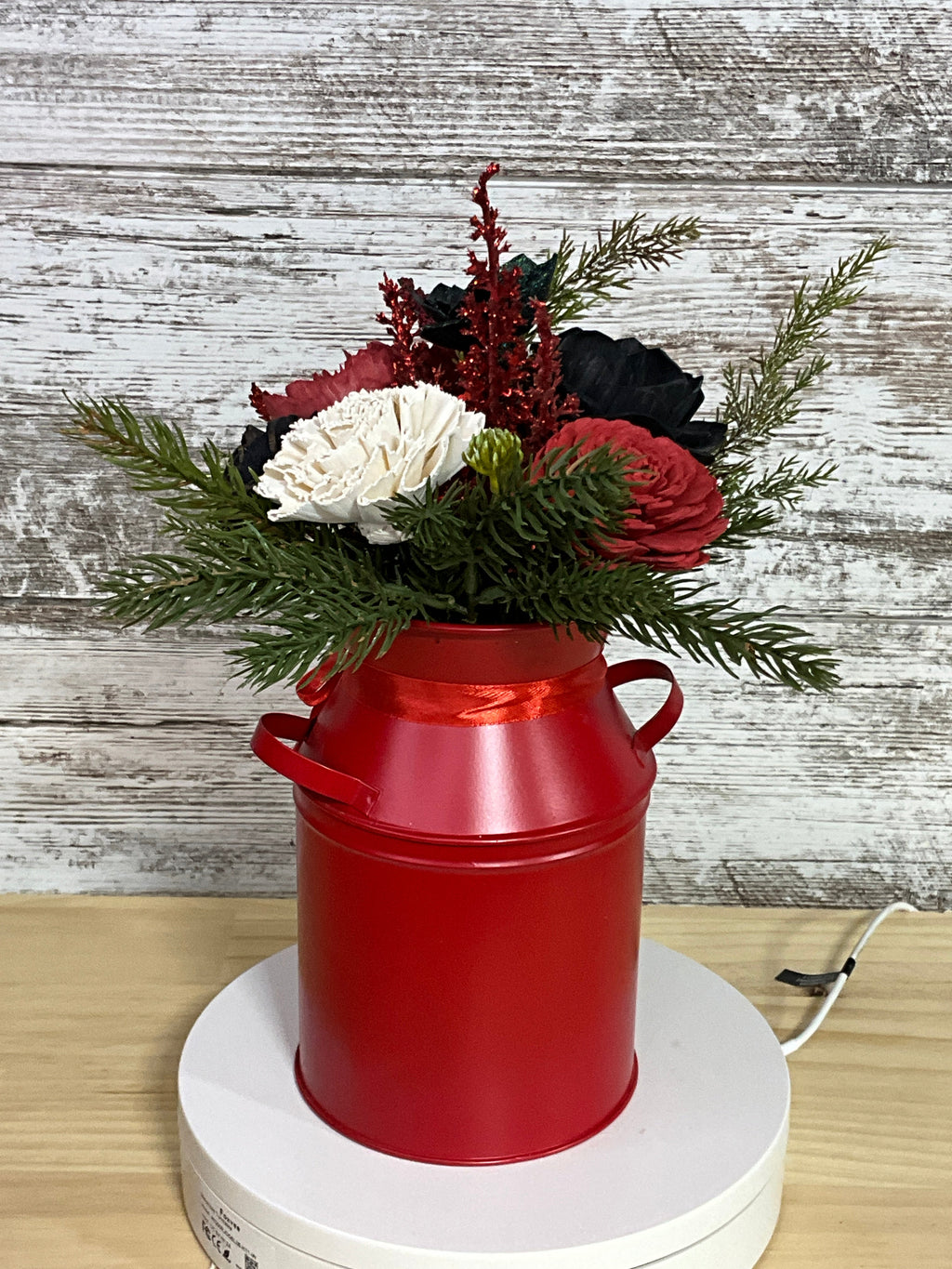 Christmas Cheer Milk Can Sola Wood Flower Arrangement