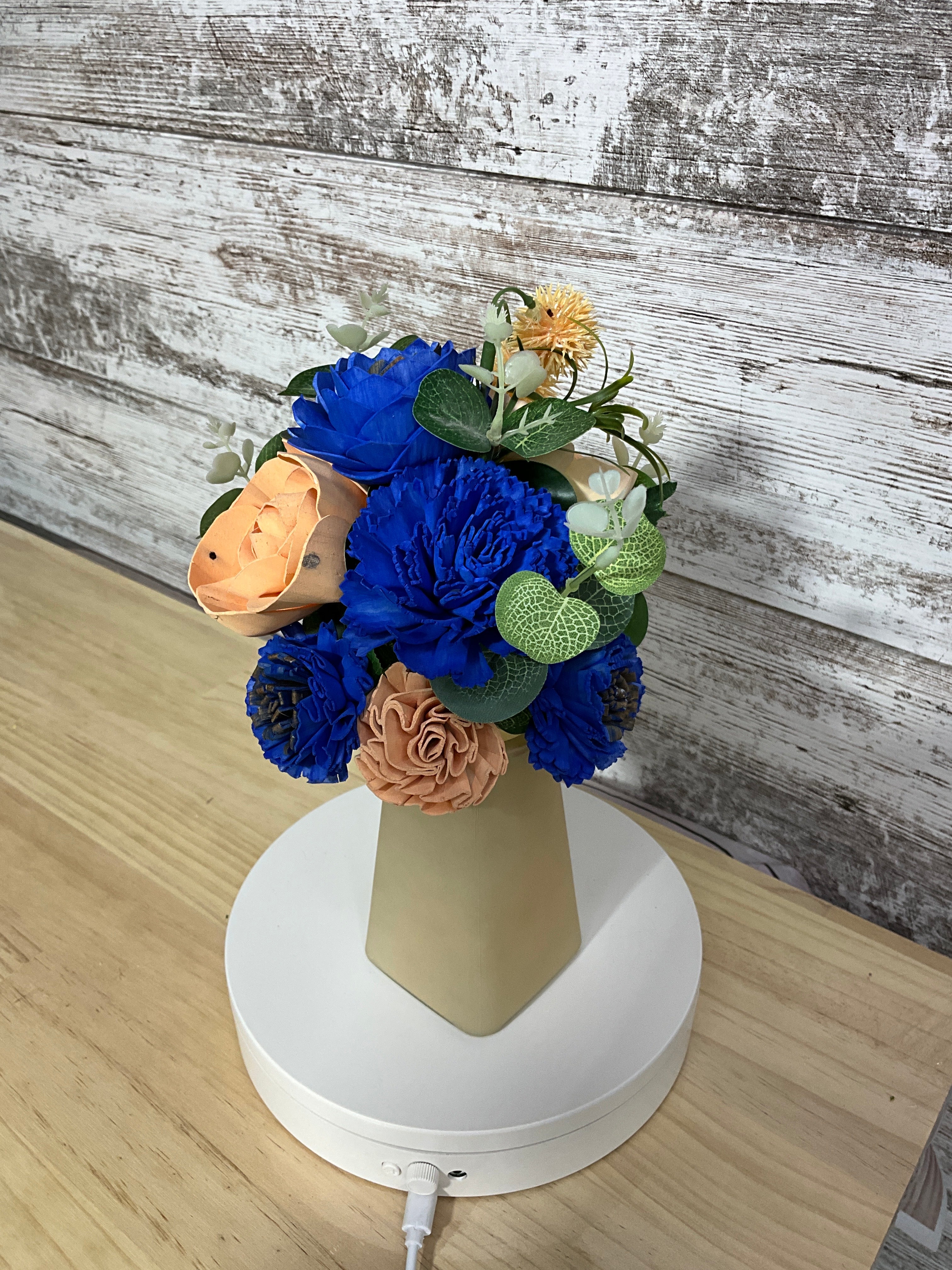 Royal Blue & Peach Sola Wood Flower Arrangement