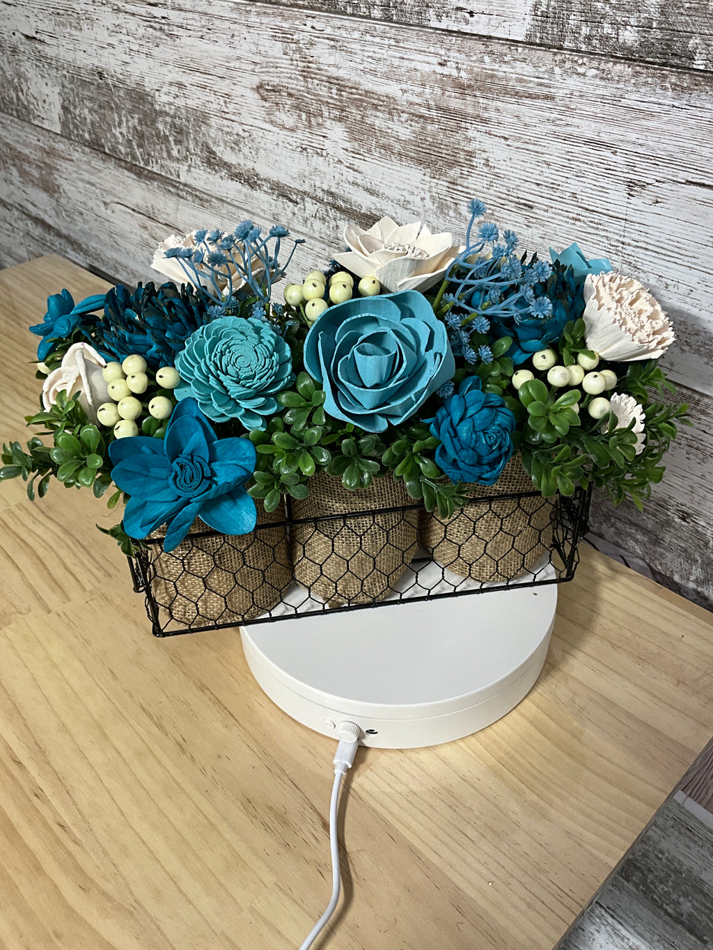 Something Blue — Teal & Cream Sola Wood Flower Centerpiece
