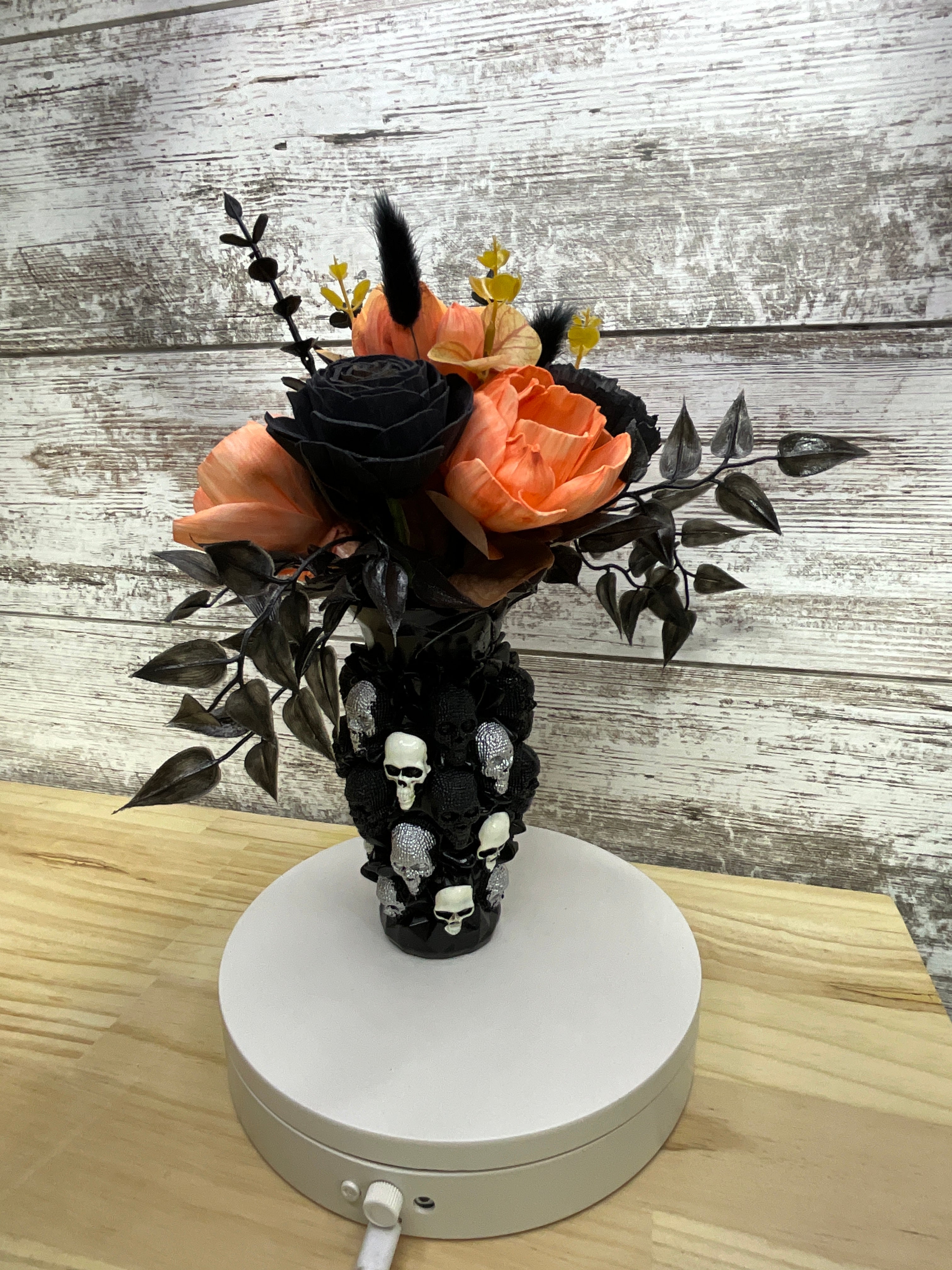 Skull Vase Halloween Sola Wood Flower Arrangement