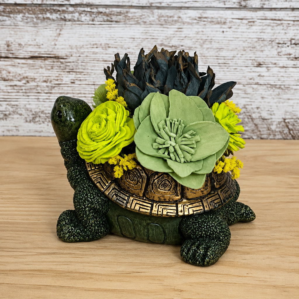 Slow & Steady – Turtle Sola Wood Flower Arrangement