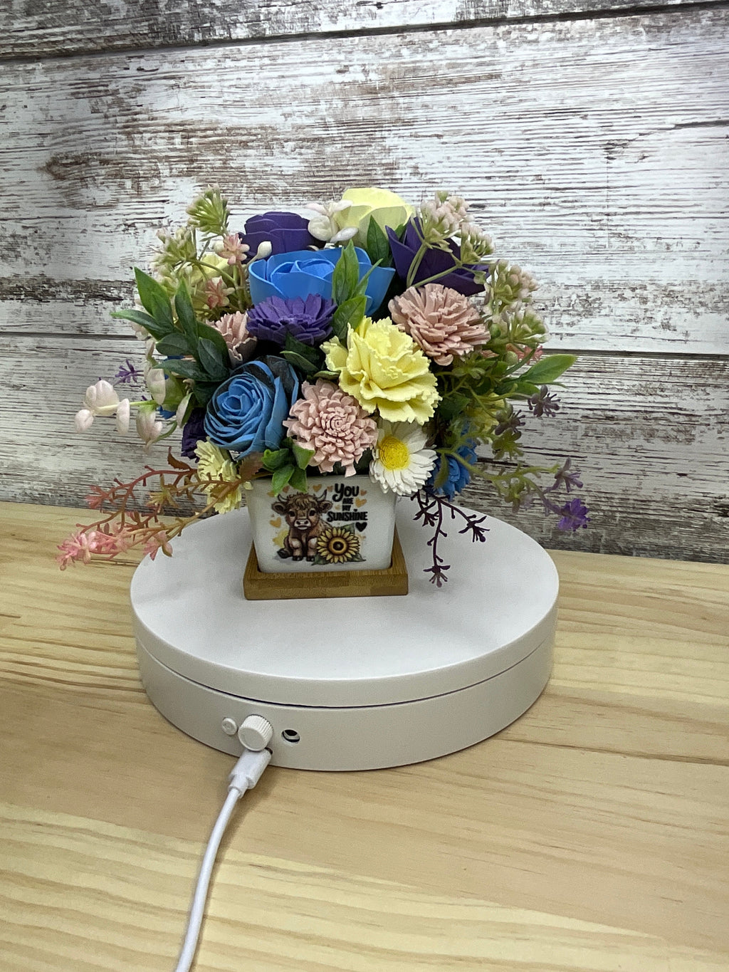 You Are My Sunshine Highland Cow Sola Wood Flower Arrangement