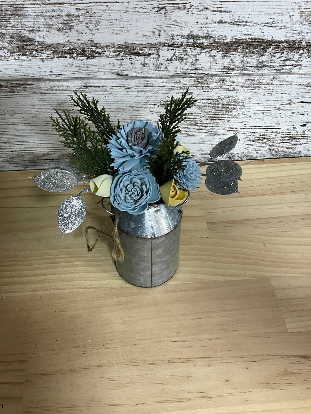 Silver Winter Wishes | Blue & Light Yellow Sola Wood Flower Arrangement