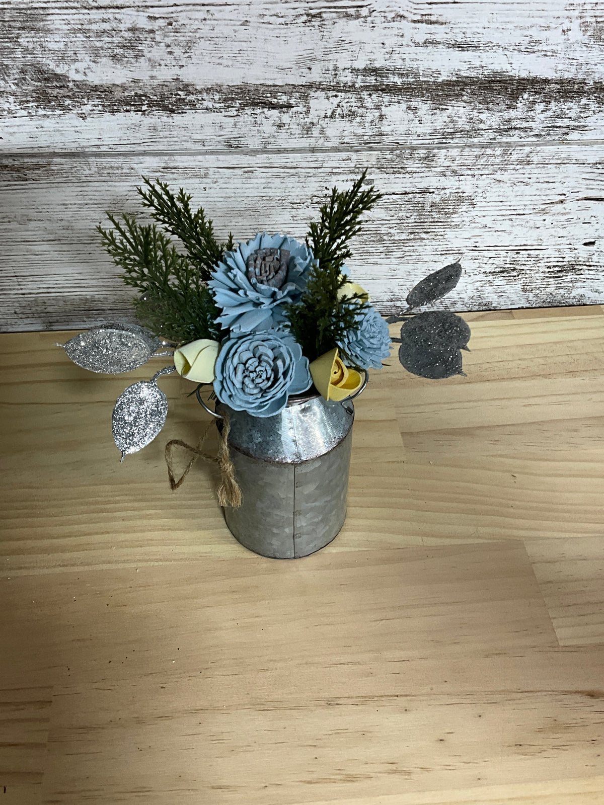 Silver Winter Wishes | Blue & Light Yellow Sola Wood Flower Arrangement
