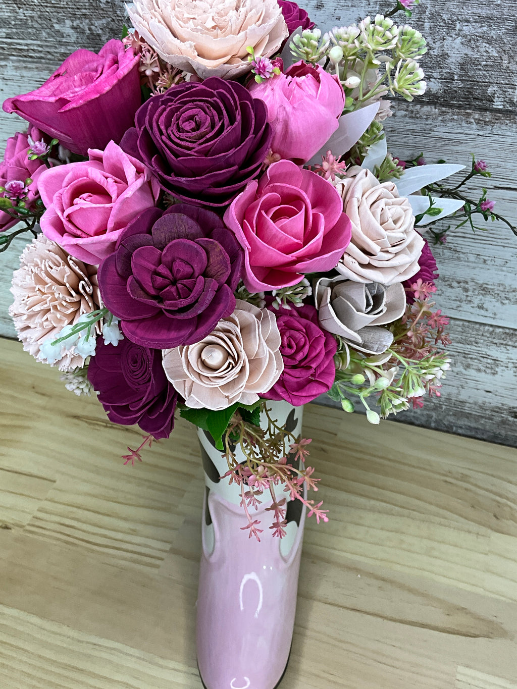 Dolly's Bloom — Ceramic Boot Vase with Sola Wood Flowers