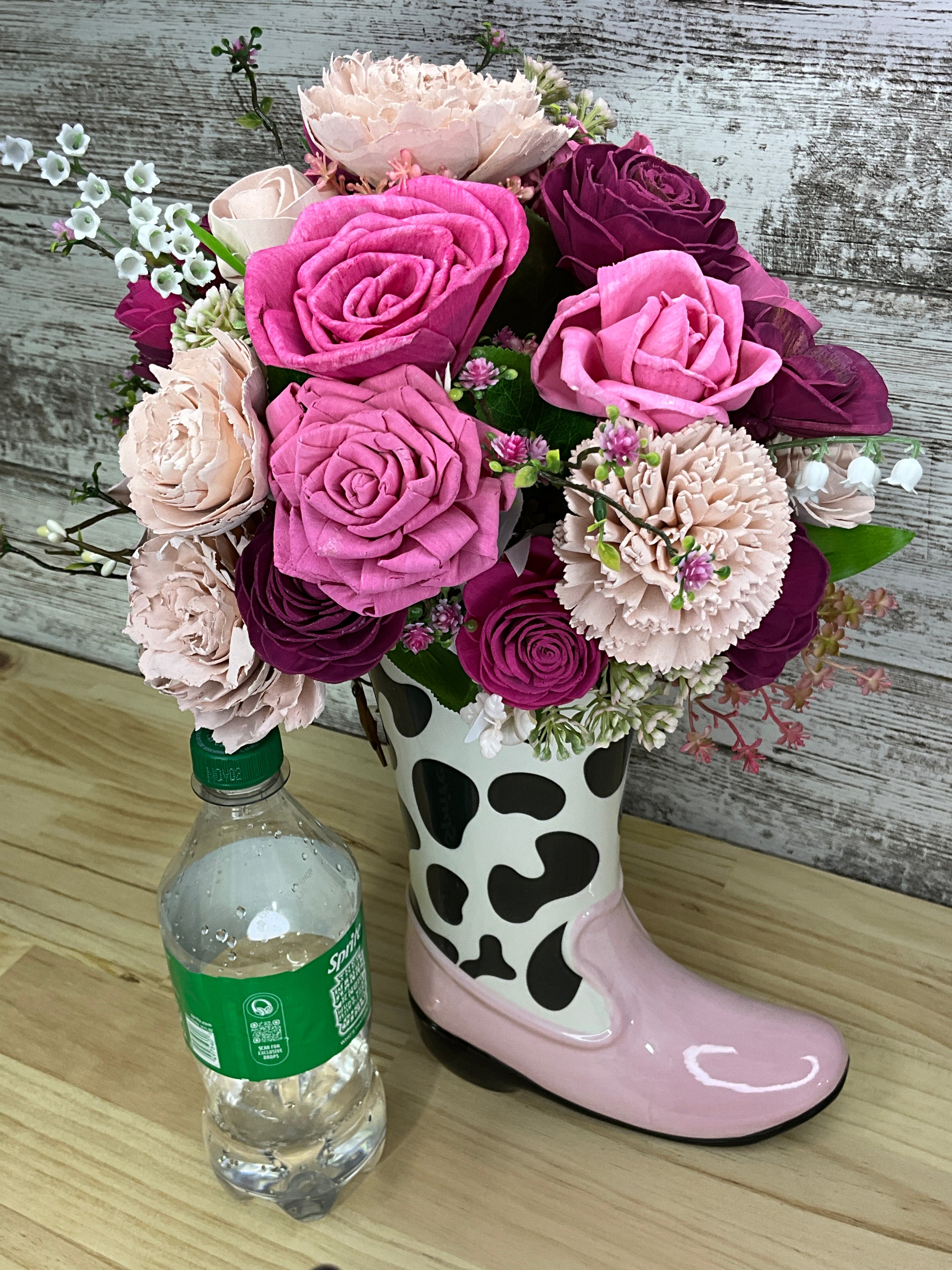 Dolly's Bloom — Ceramic Boot Vase with Sola Wood Flowers