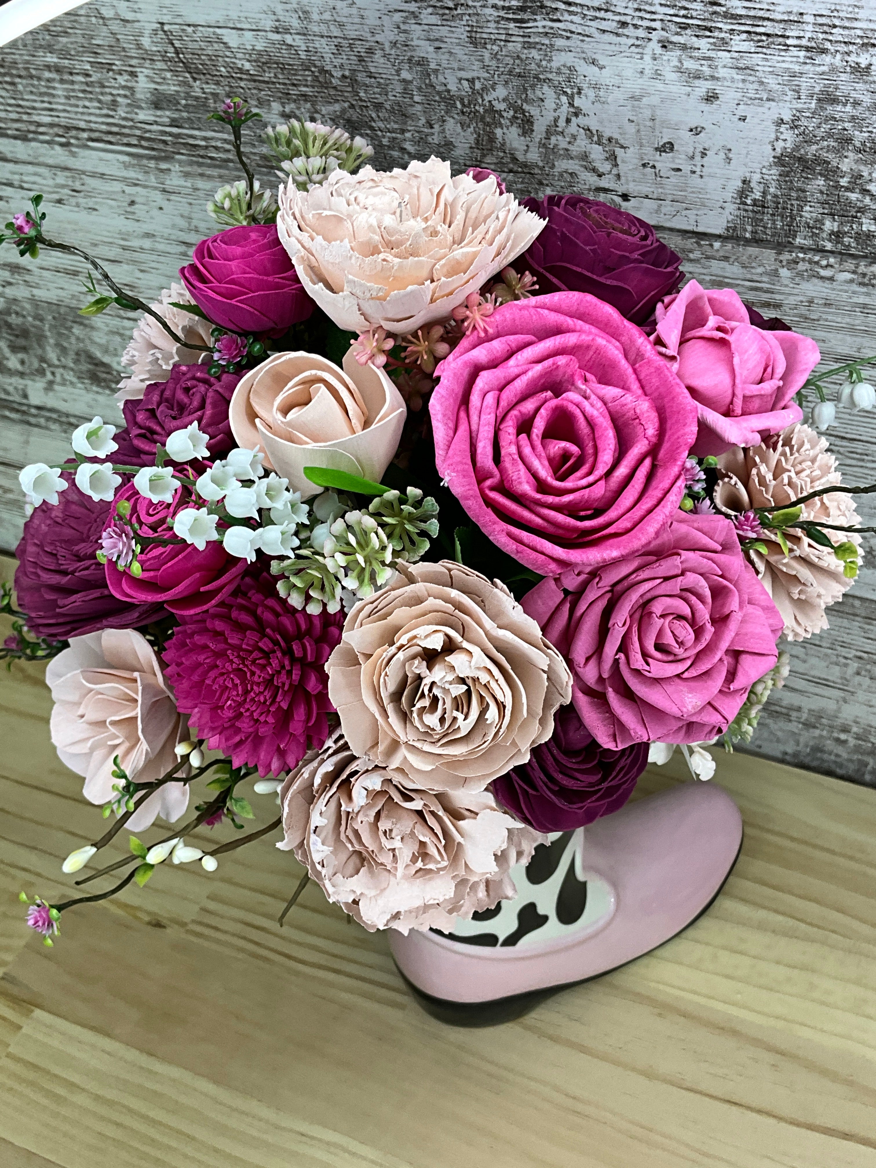 Dolly's Bloom — Ceramic Boot Vase with Sola Wood Flowers