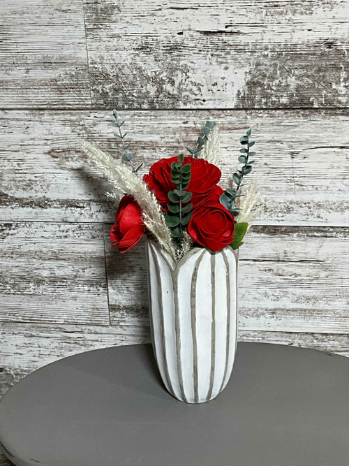 Captivating Red Rose Sola Flower Arrangement with Stylish White Concrete Vase - Joni’s Sola Ever After, LLC