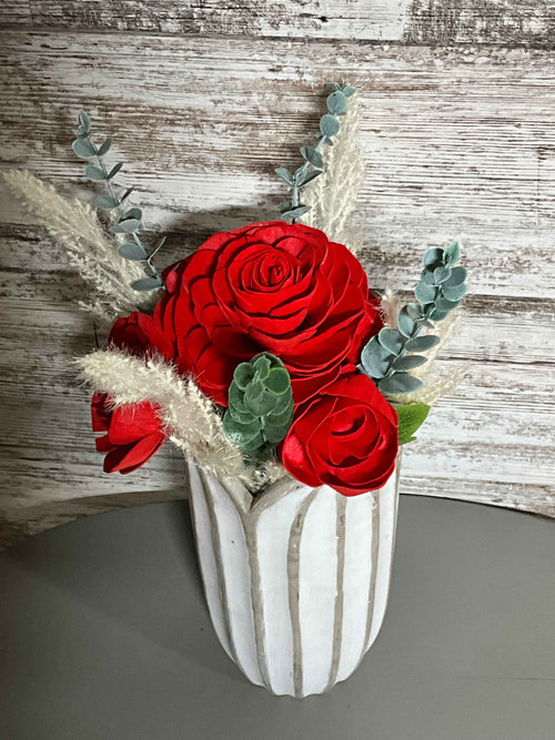Captivating Red Rose Sola Flower Arrangement with Stylish White Concrete Vase - Joni’s Sola Ever After, LLC