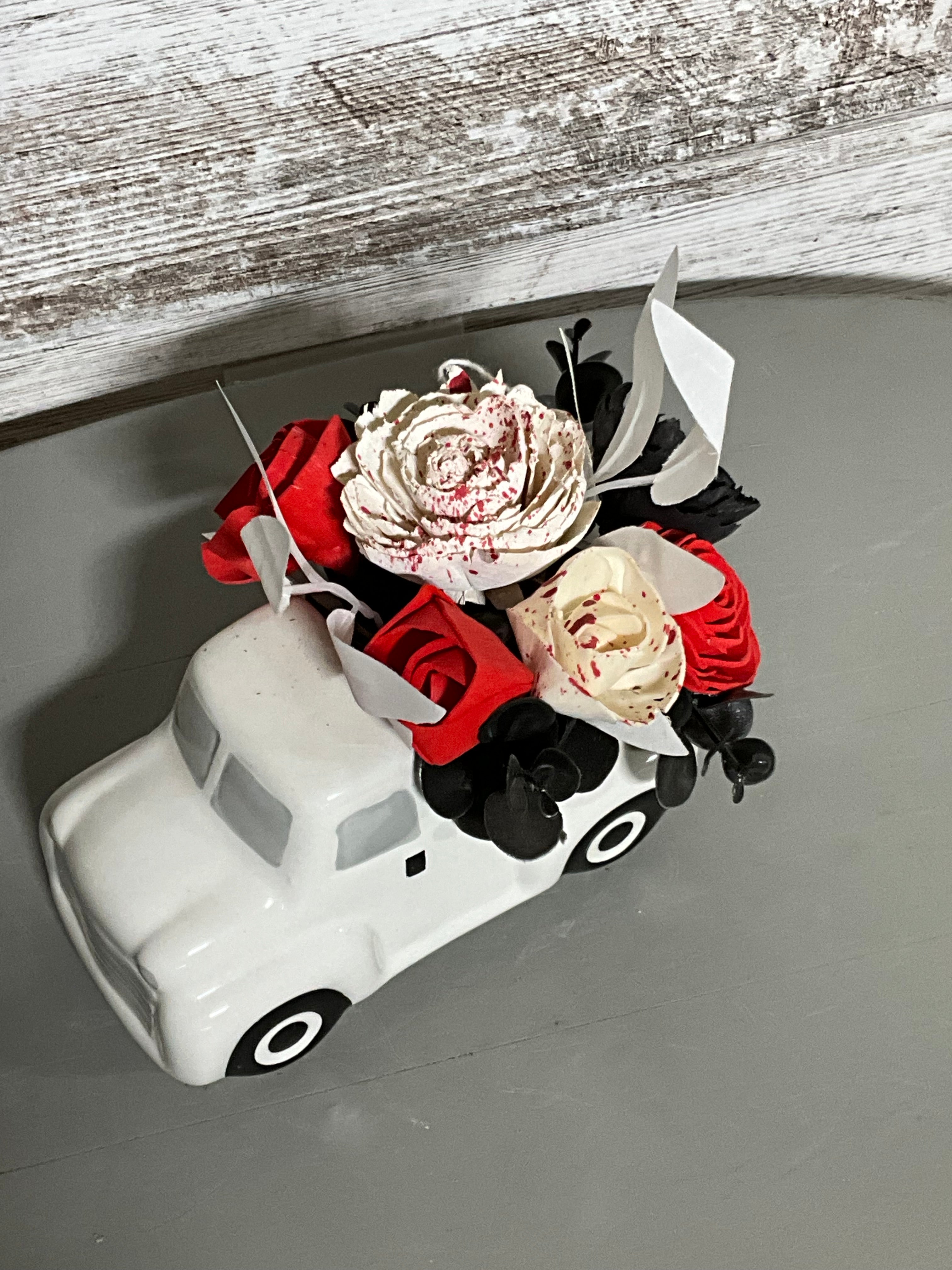 Halloween Hearse Floral Arrangement | Unique Spooky Vehicle Planter