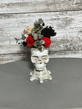 Victorian Gothic Skull Vase Halloween Decor | Ornate Floral Arrangement