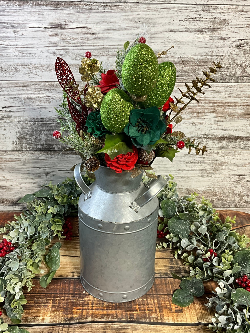 Sola Wood Flower Christmas Milk Can