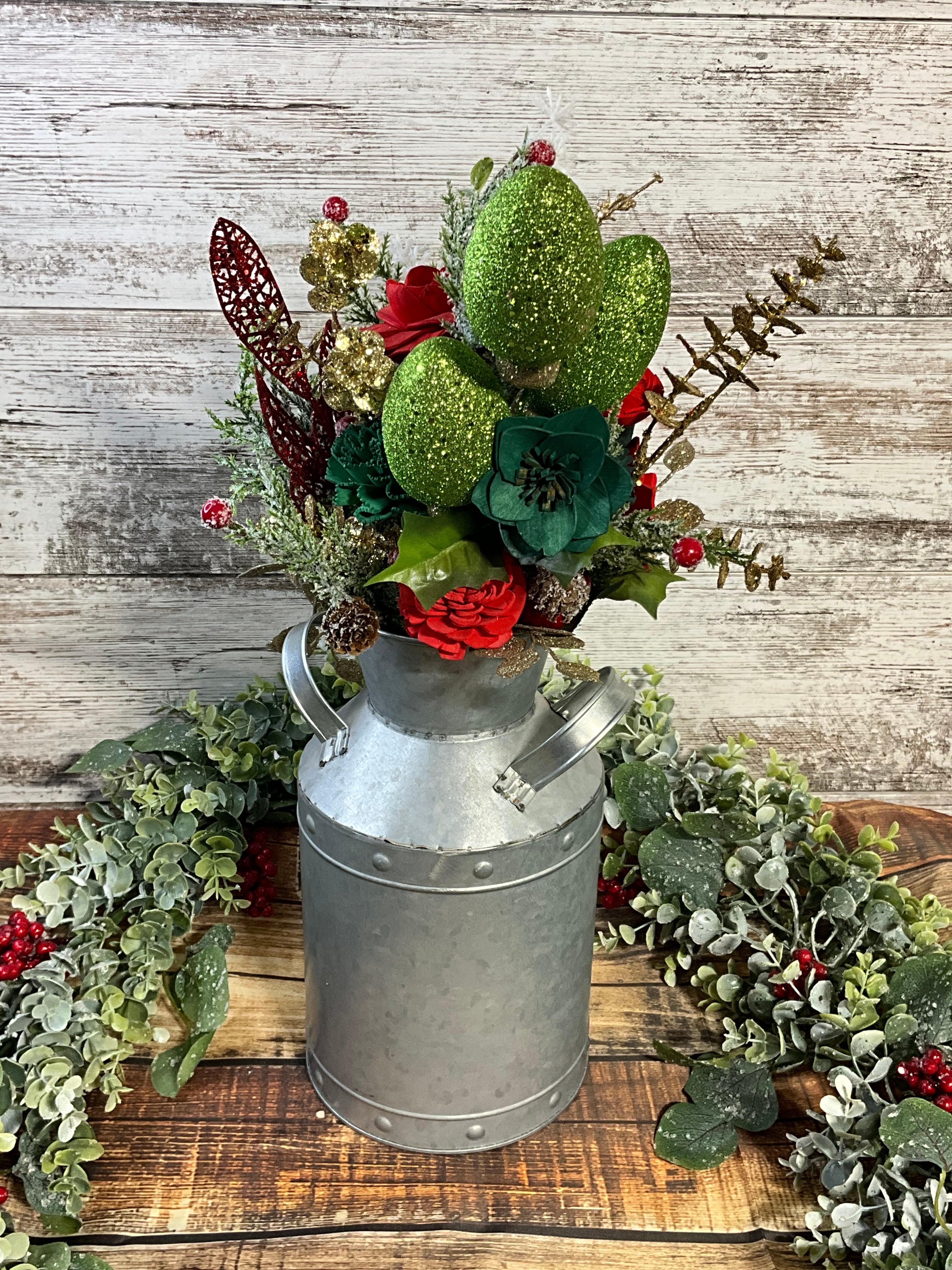 Sola Wood Flower Christmas Milk Can