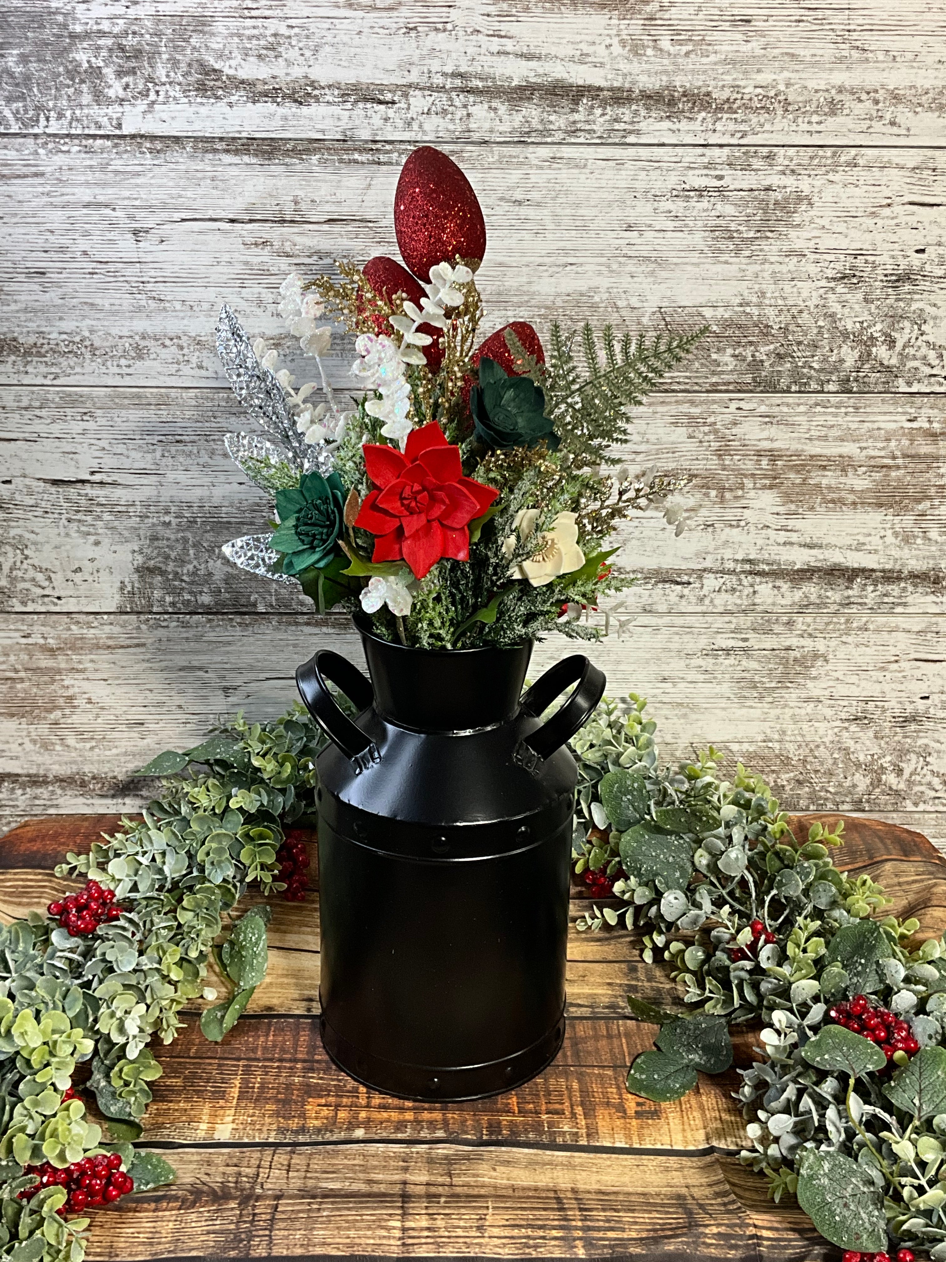 Sola Wood Flower Christmas Milk Can