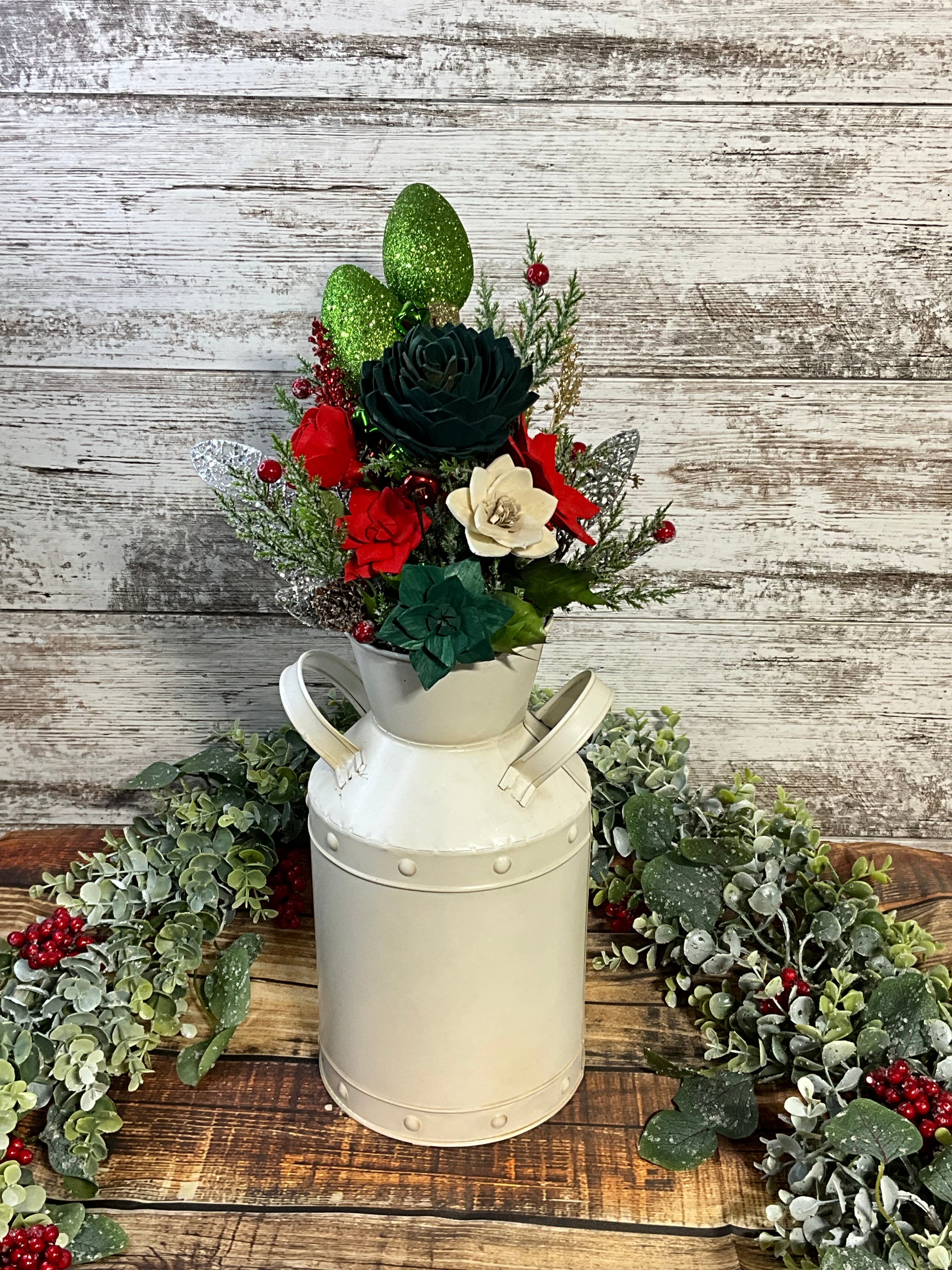 Sola Wood Flower Christmas Milk Can