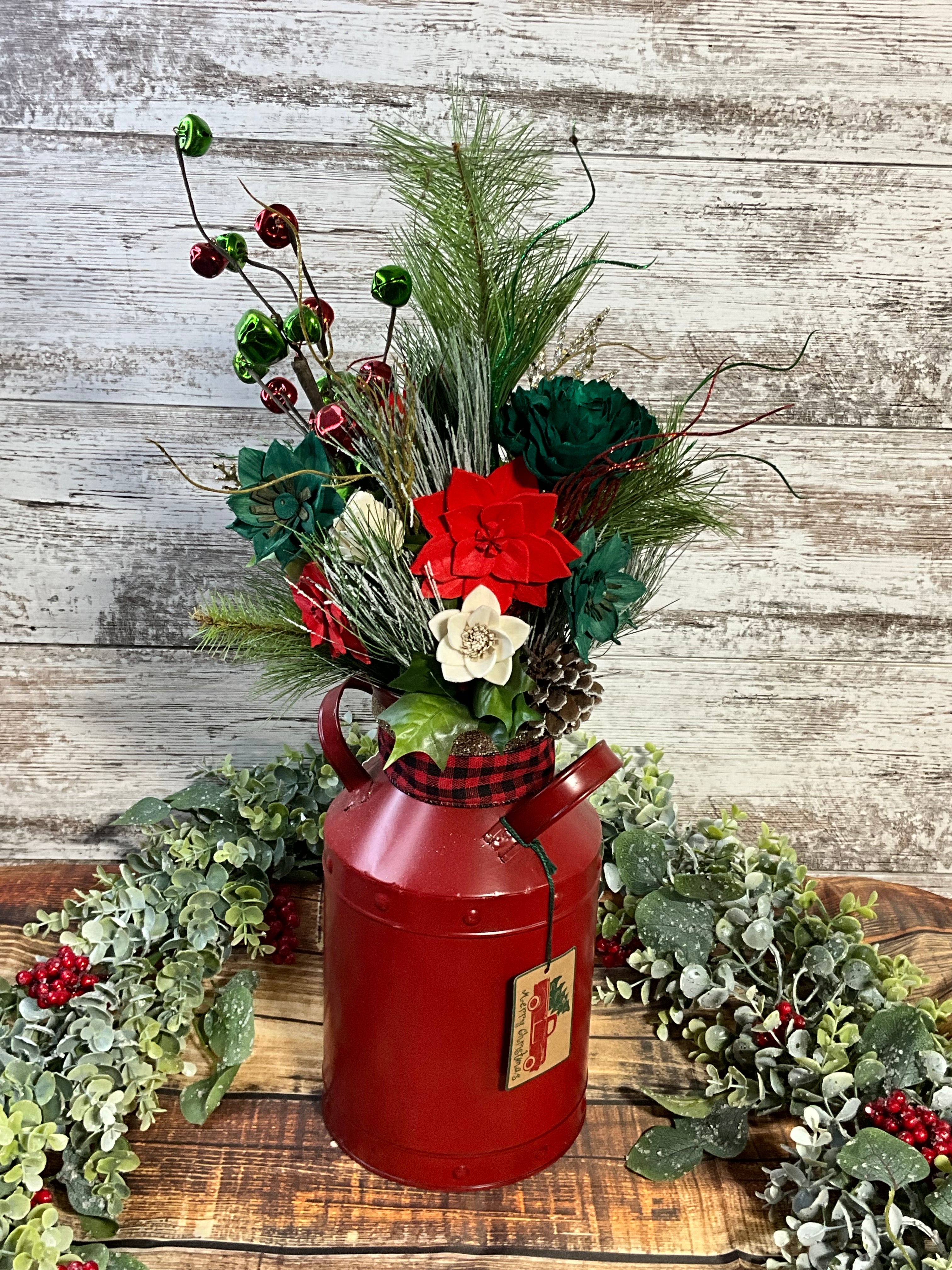 Sola Wood Flower Christmas Milk Can