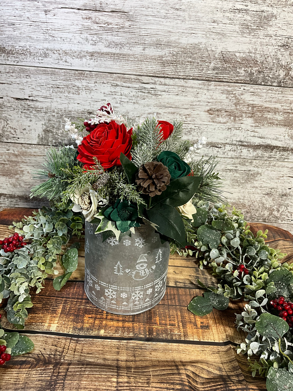 Winter Wonderland Sola Wood Flower Arrangement in Galvanized Tin