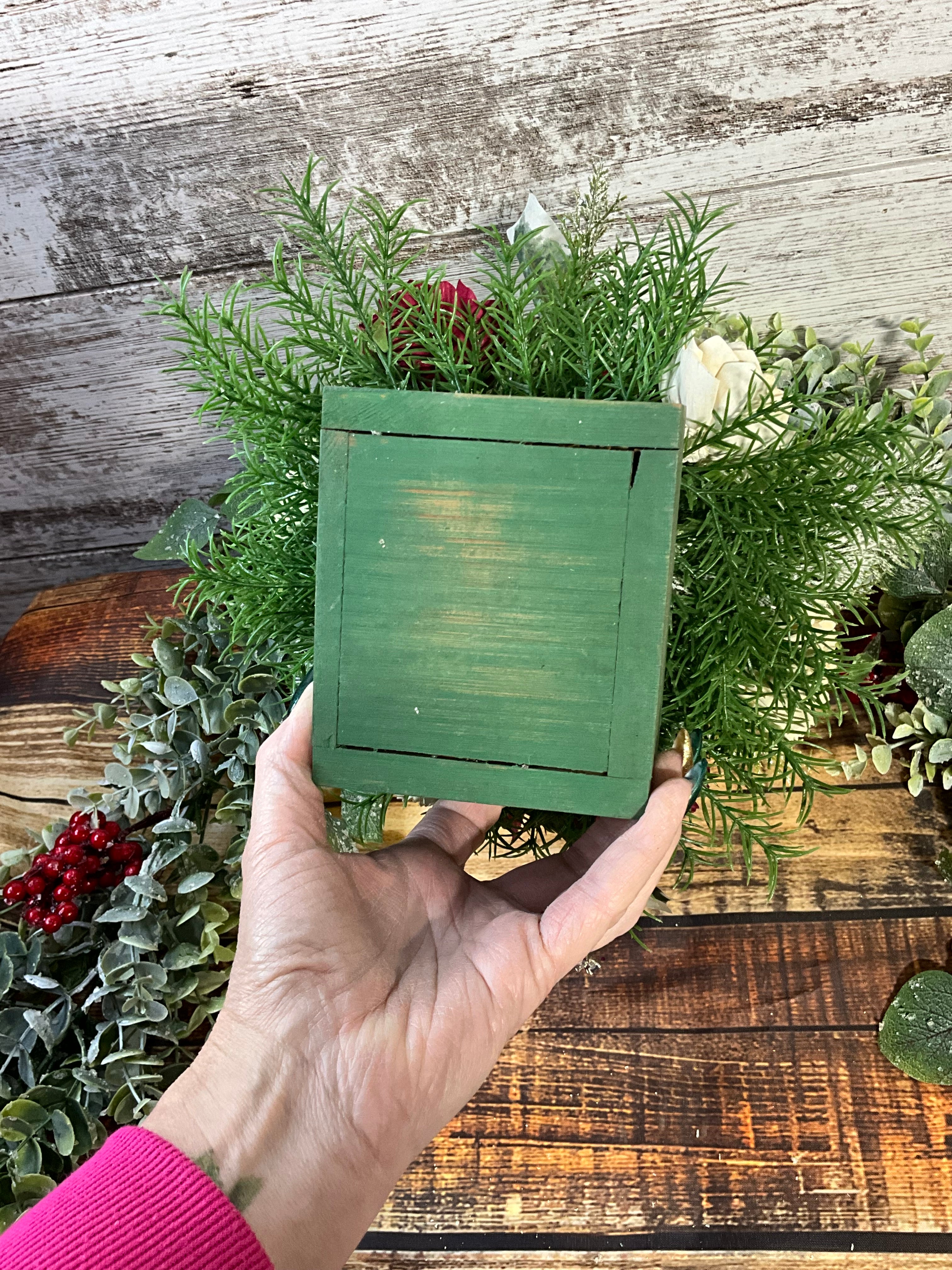 Winter Elegance Sola Wood Flower Arrangement in Green Box