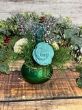Frosty Teal Christmas Sola Wood Flower Arrangement in Ornament Vase