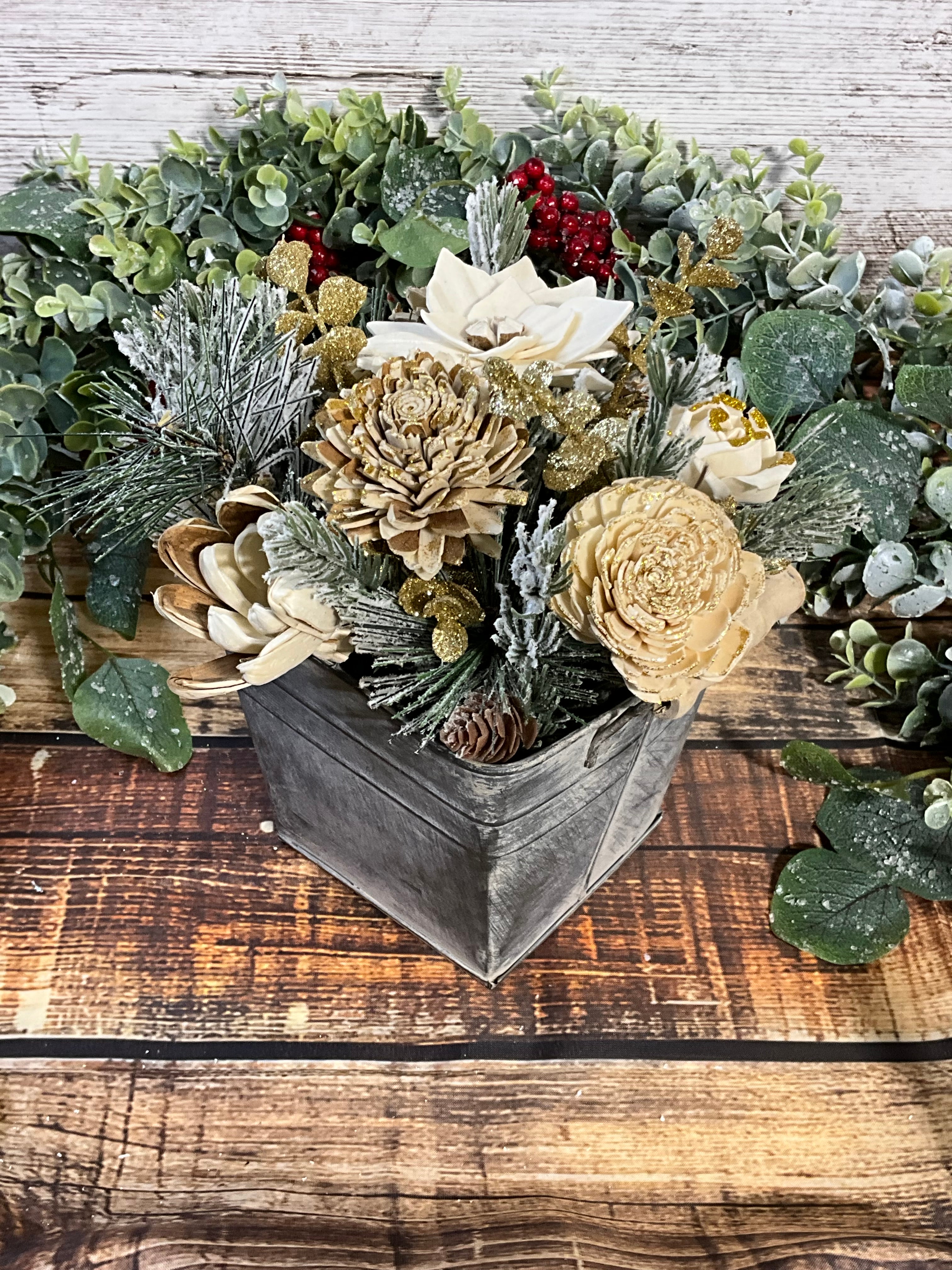 Golden Elegance Sola Wood Flower Arrangement in Galvanized Tin