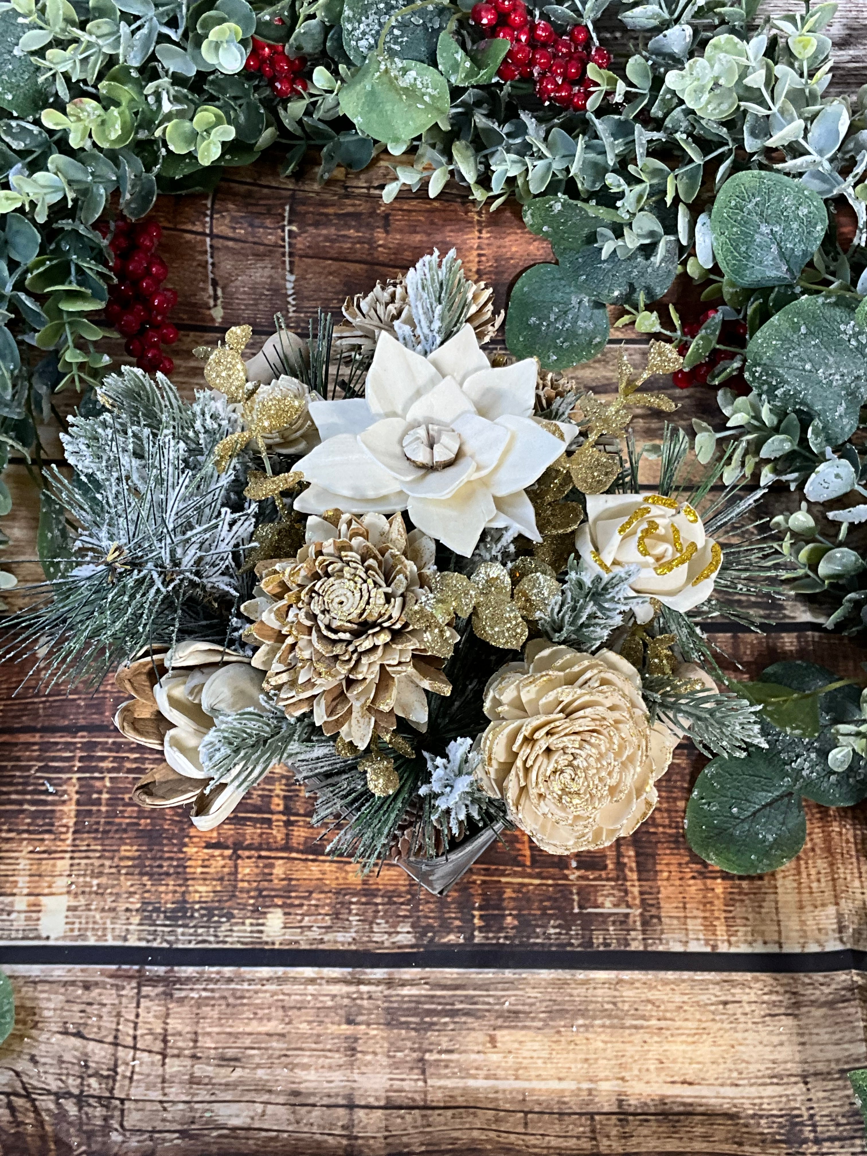 Golden Elegance Sola Wood Flower Arrangement in Galvanized Tin