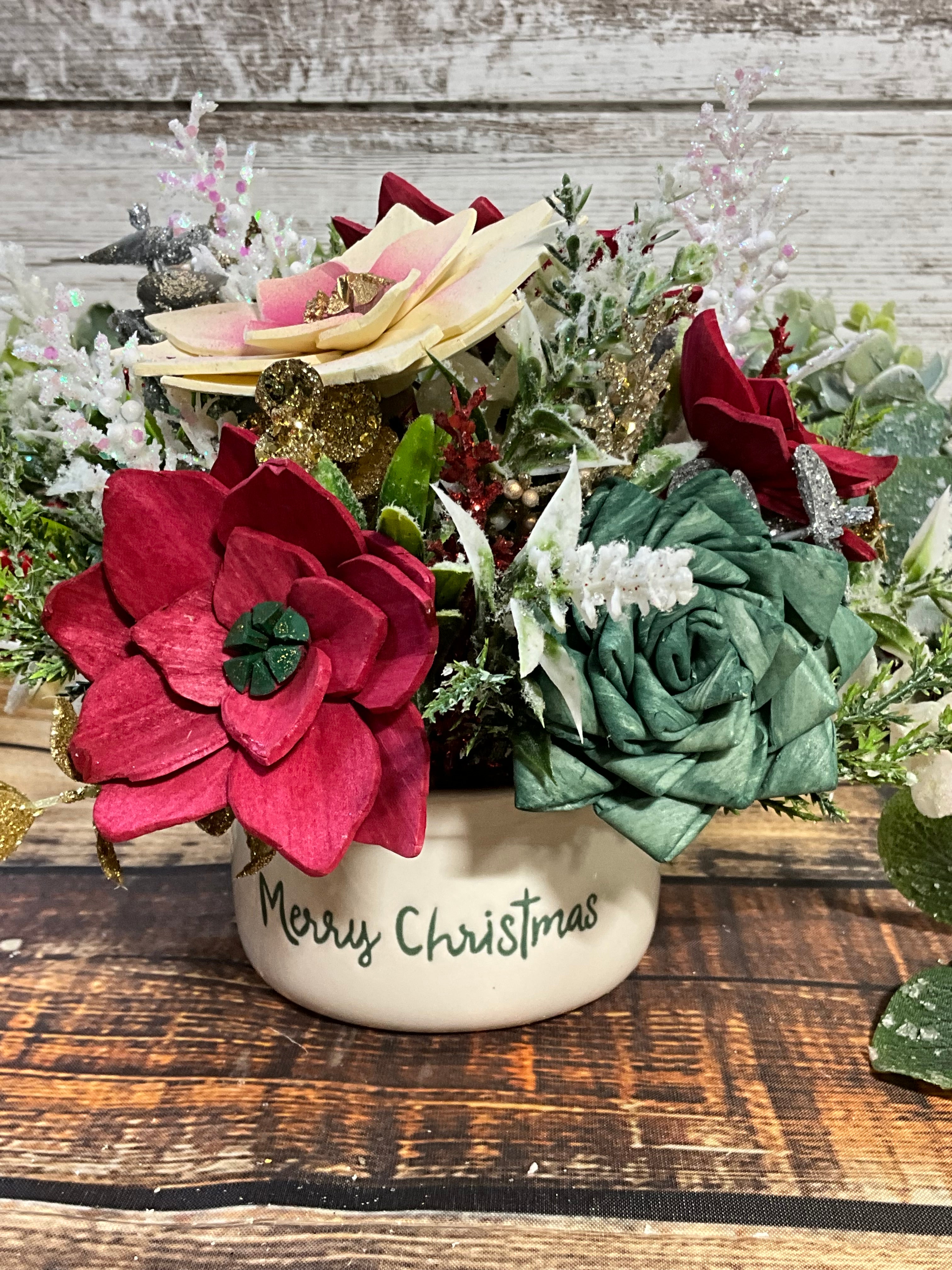 succulent christmas arrangements Merry Christmas Sola Wood Flower Arrangement