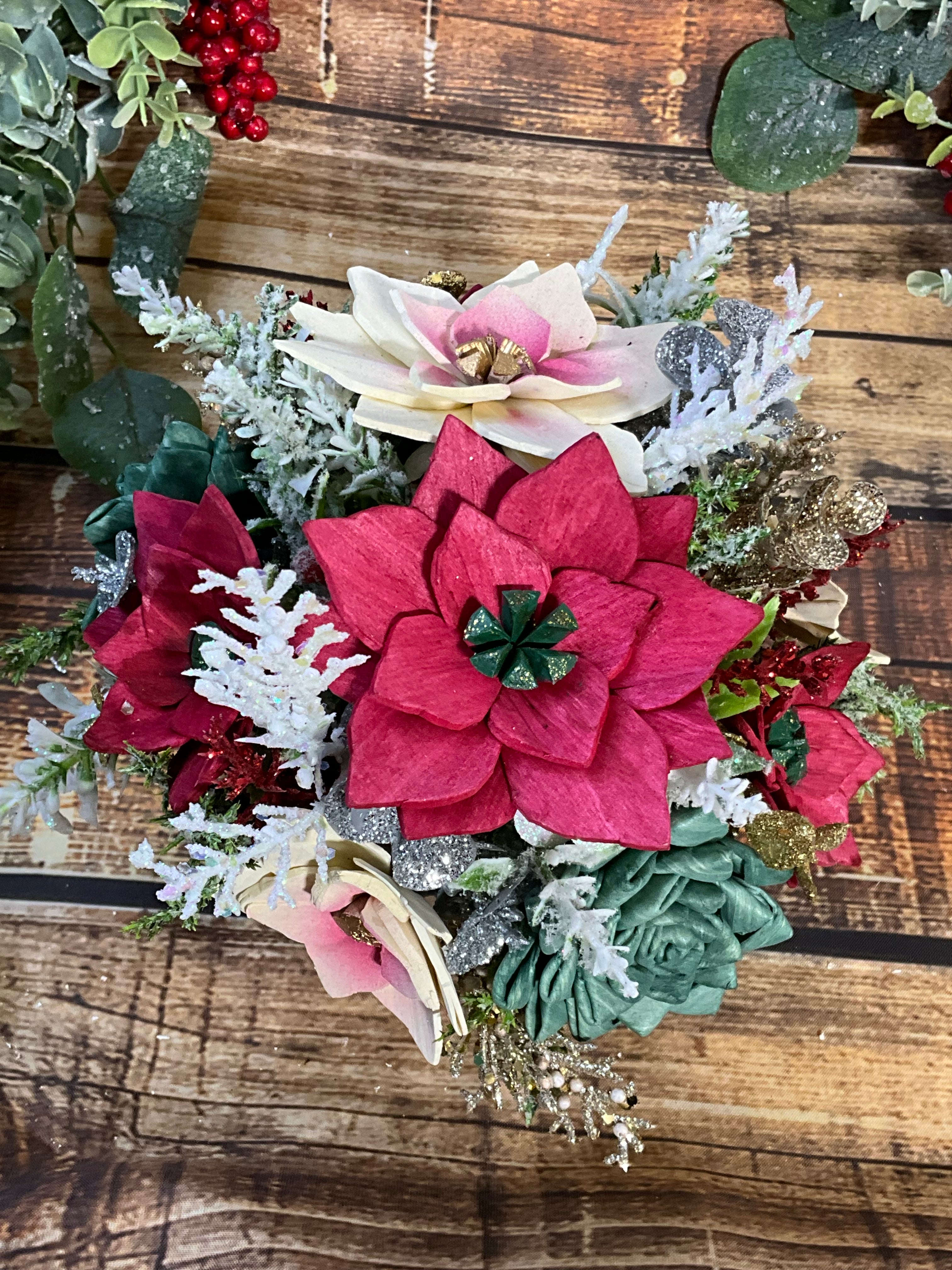 succulents christmas arrangement Merry Christmas Sola Wood Flower Arrangement in Festive Bowl