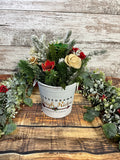 Sleigh Rides Christmas Sola Wood Flower Arrangement in Tin Bucket