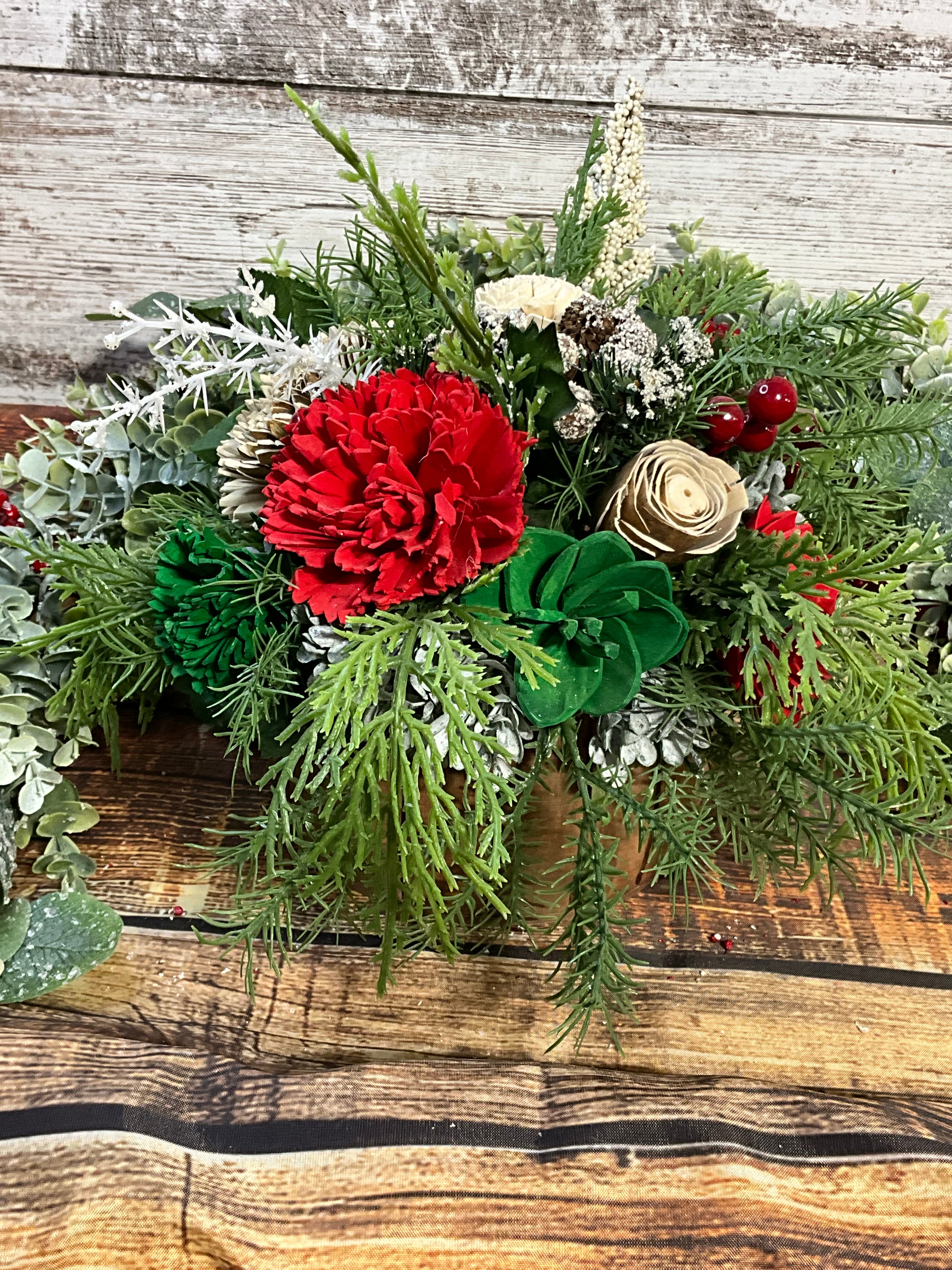 Christmas Woodland Sola Wood Flower Arrangement in Rustic Box