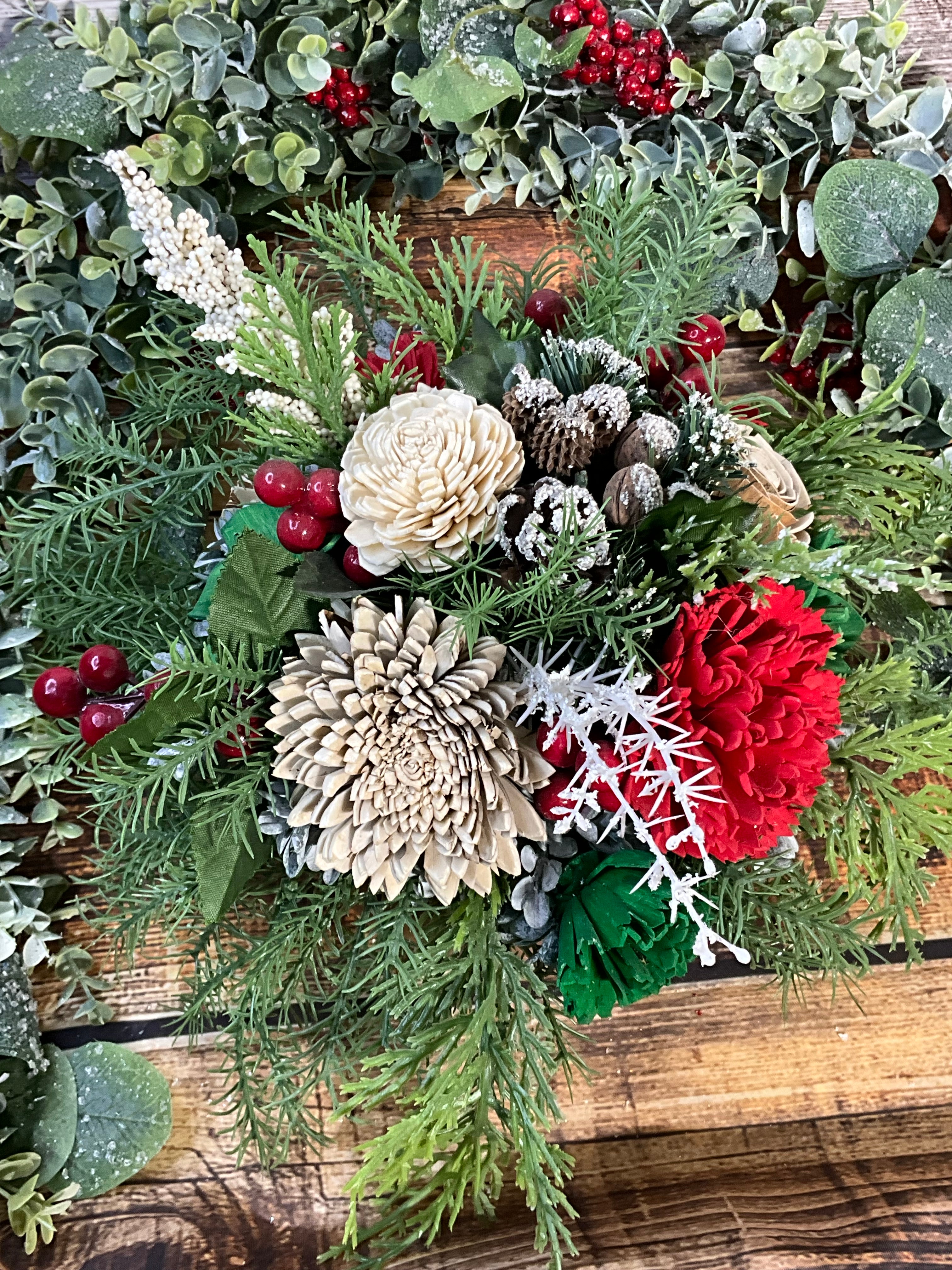 Christmas Woodland Sola Wood Flower Arrangement in Rustic Box