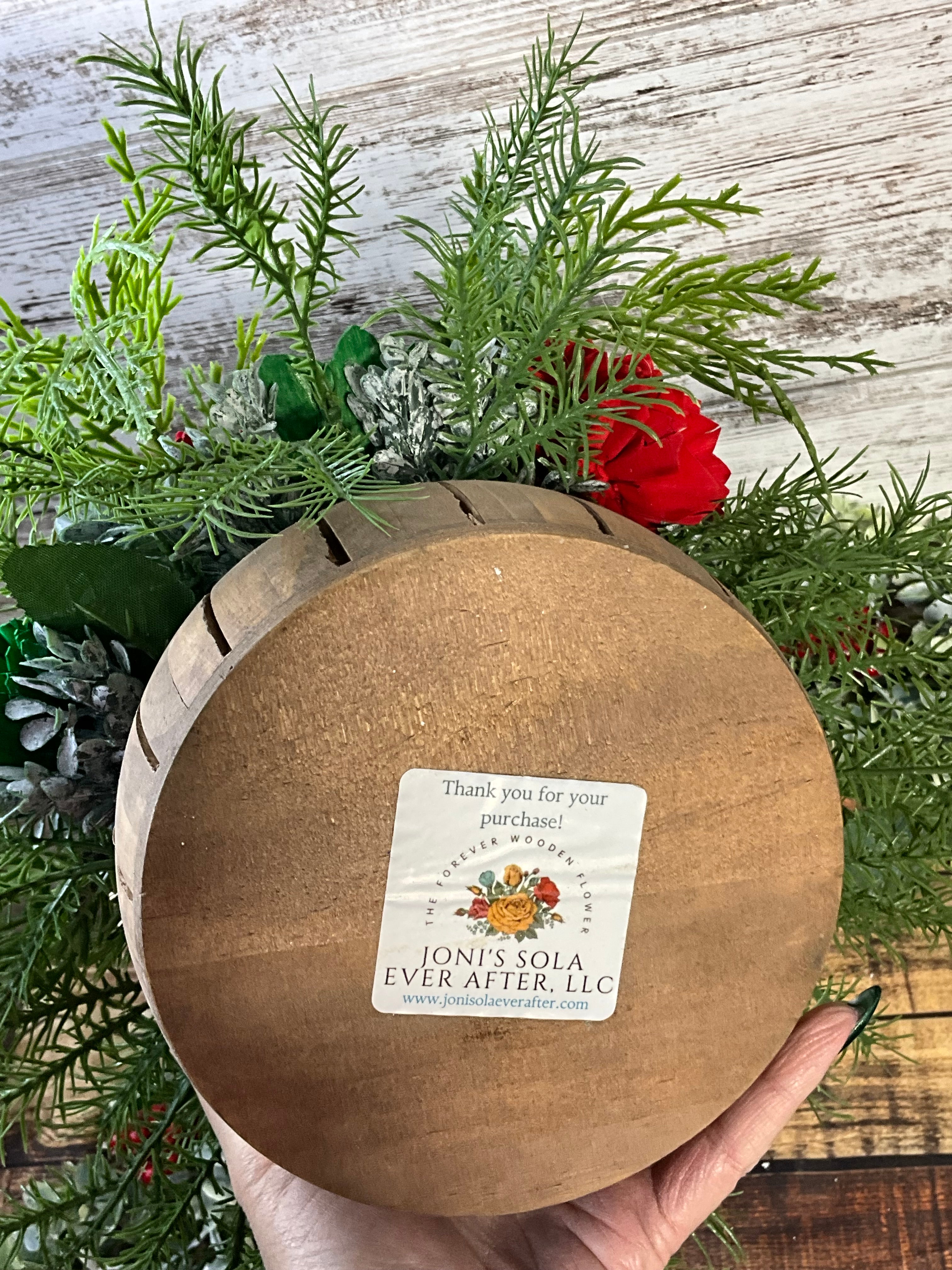 Christmas Woodland Sola Wood Flower Arrangement in Rustic Box