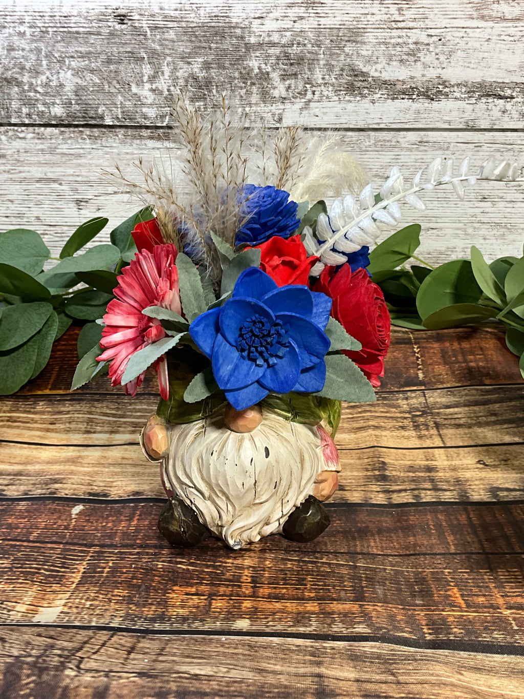Patriotic Gnome - Red, White & Blue Sola Wood Flower Arrangement