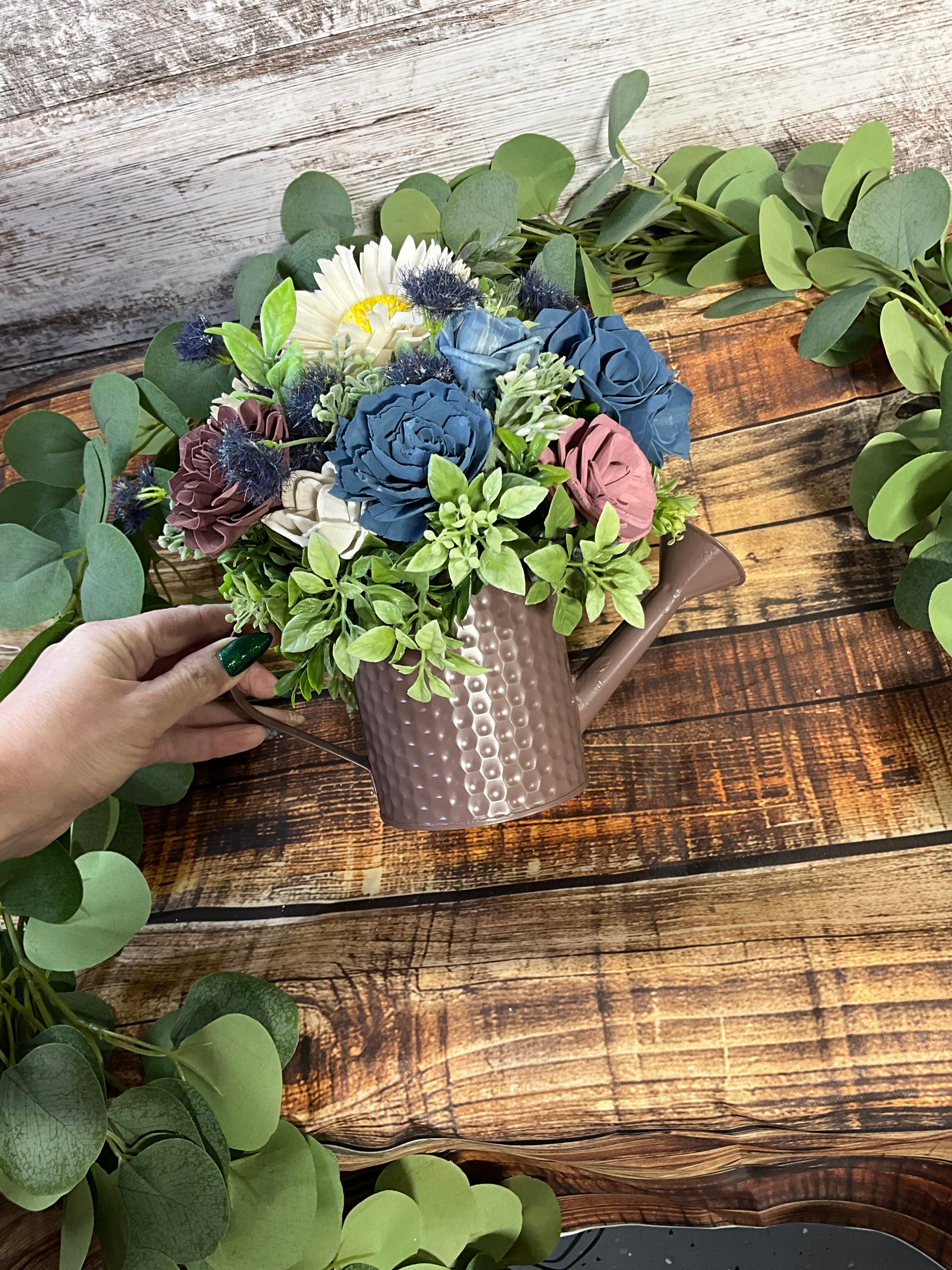 Sola Wood Flower Watering Can Arrangement Centerpiece