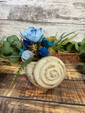 Coastal Seashell Sola Wood Arrangement - Blue & Teal Floral Centerpiece