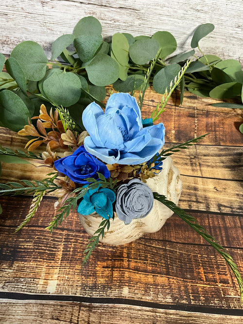 Coastal Seashell Sola Wood Arrangement - Blue & Teal Floral Centerpiece