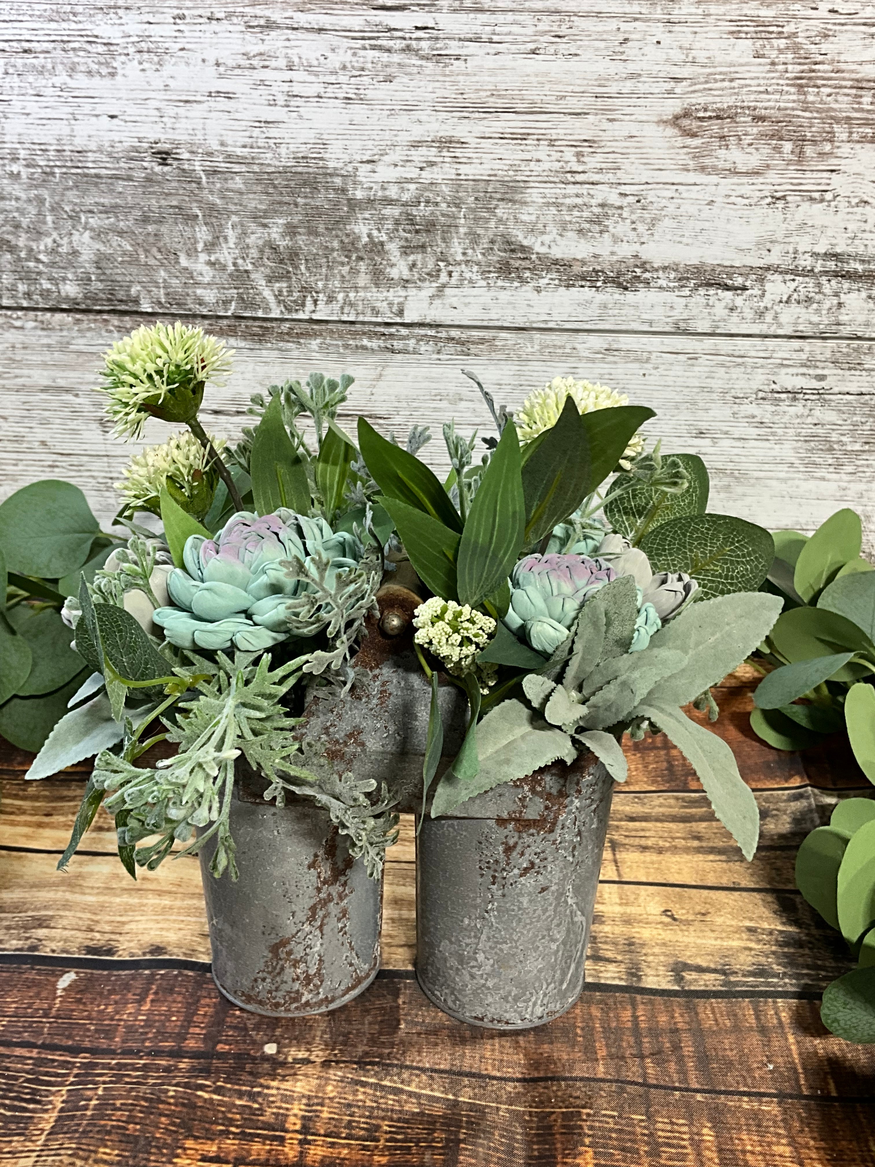Sage Green Succulent Arrangement in Galvanized Pot