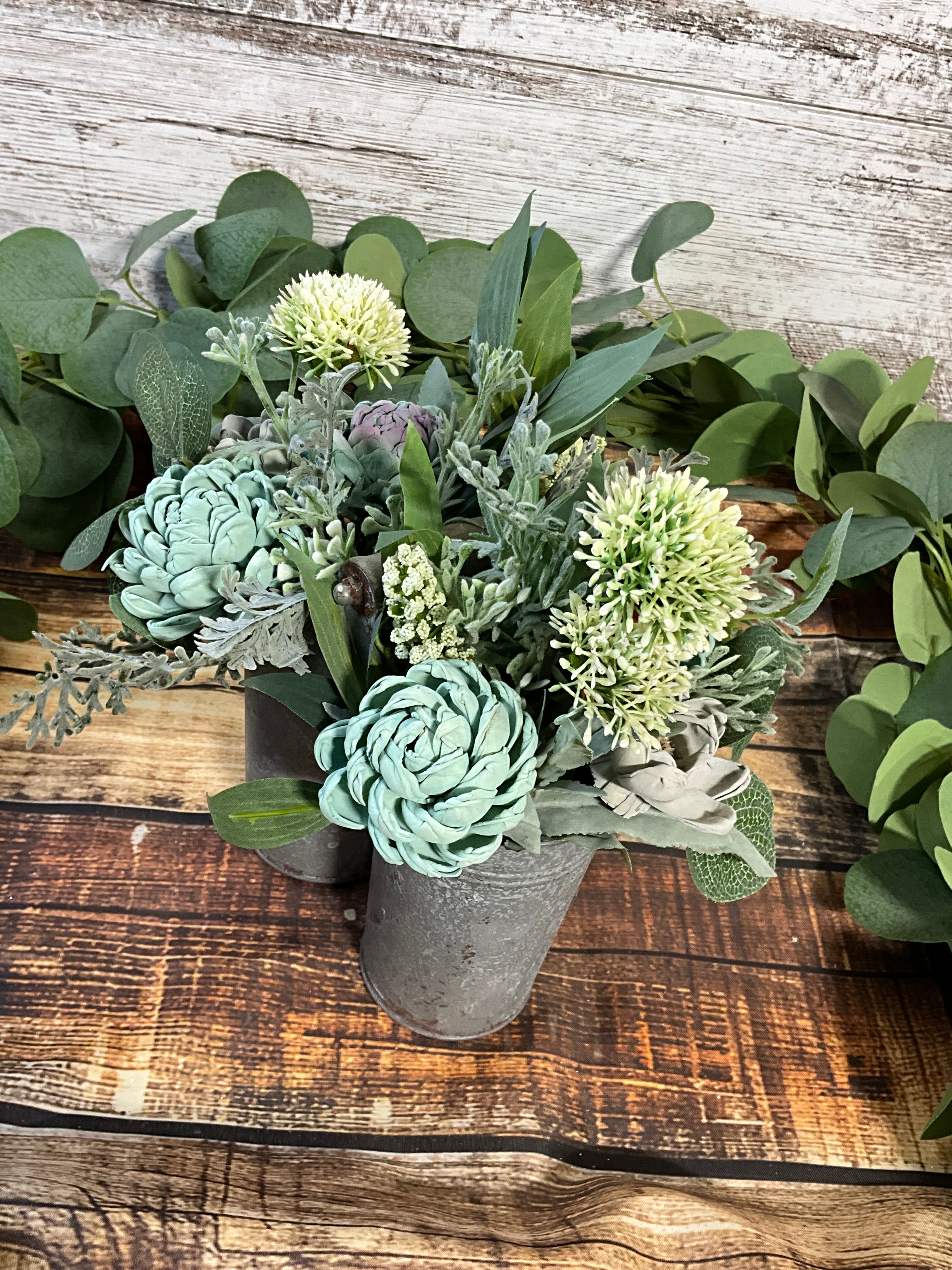 Sage Green Succulent Arrangement in Galvanized Pot