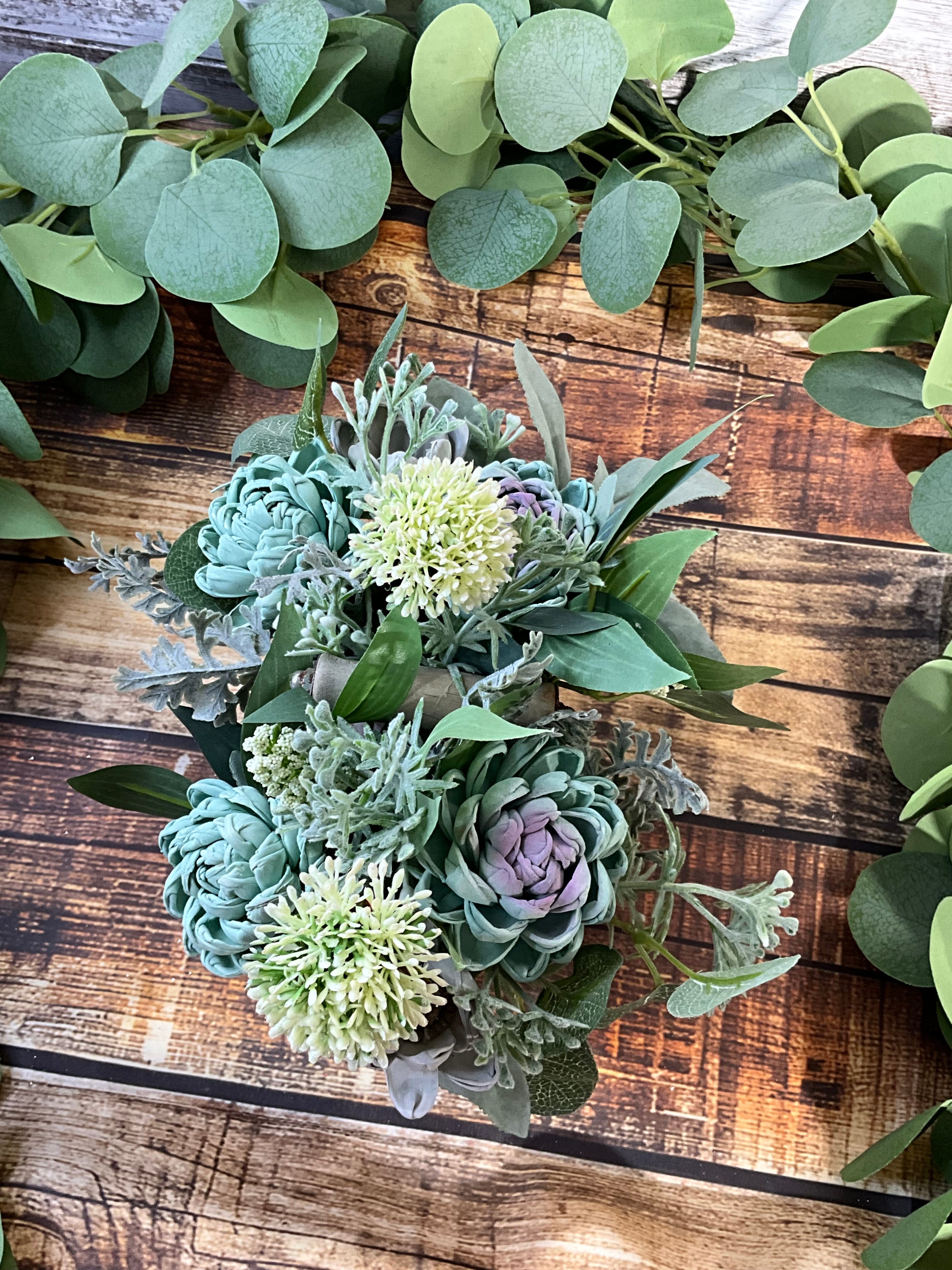 Sage Green Succulent Arrangement in Galvanized Pot