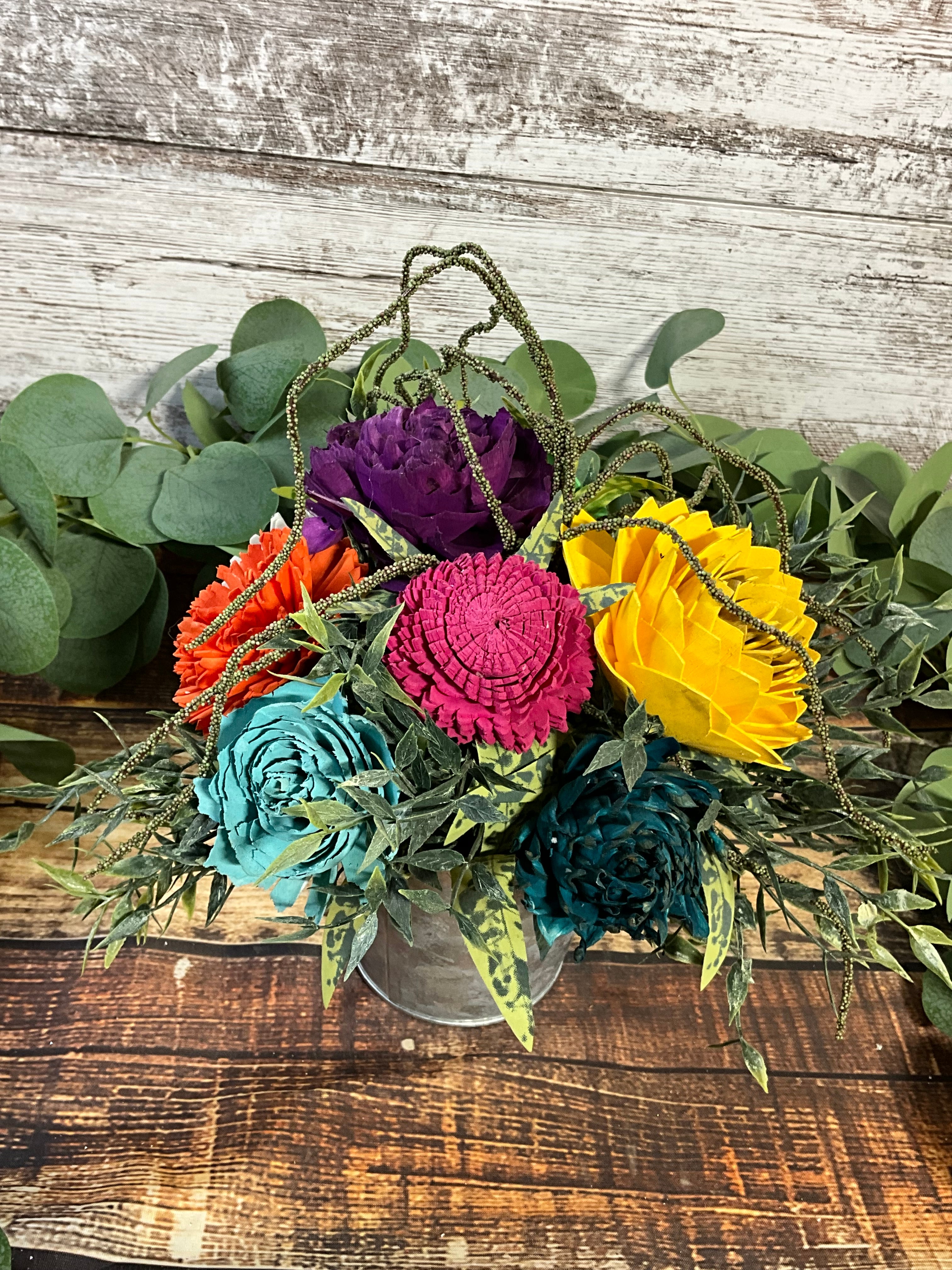 Sola Wood Flower Arrangement in Vintage Galvanized Bucket