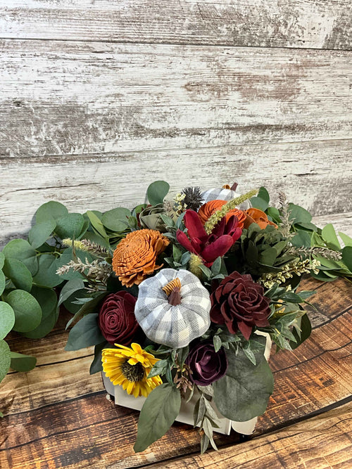 Charming Vintage White Farm Truck Decor with Fall Sola Wood Flowers for Cozy Spaces - Joni’s Sola Ever After, LLC