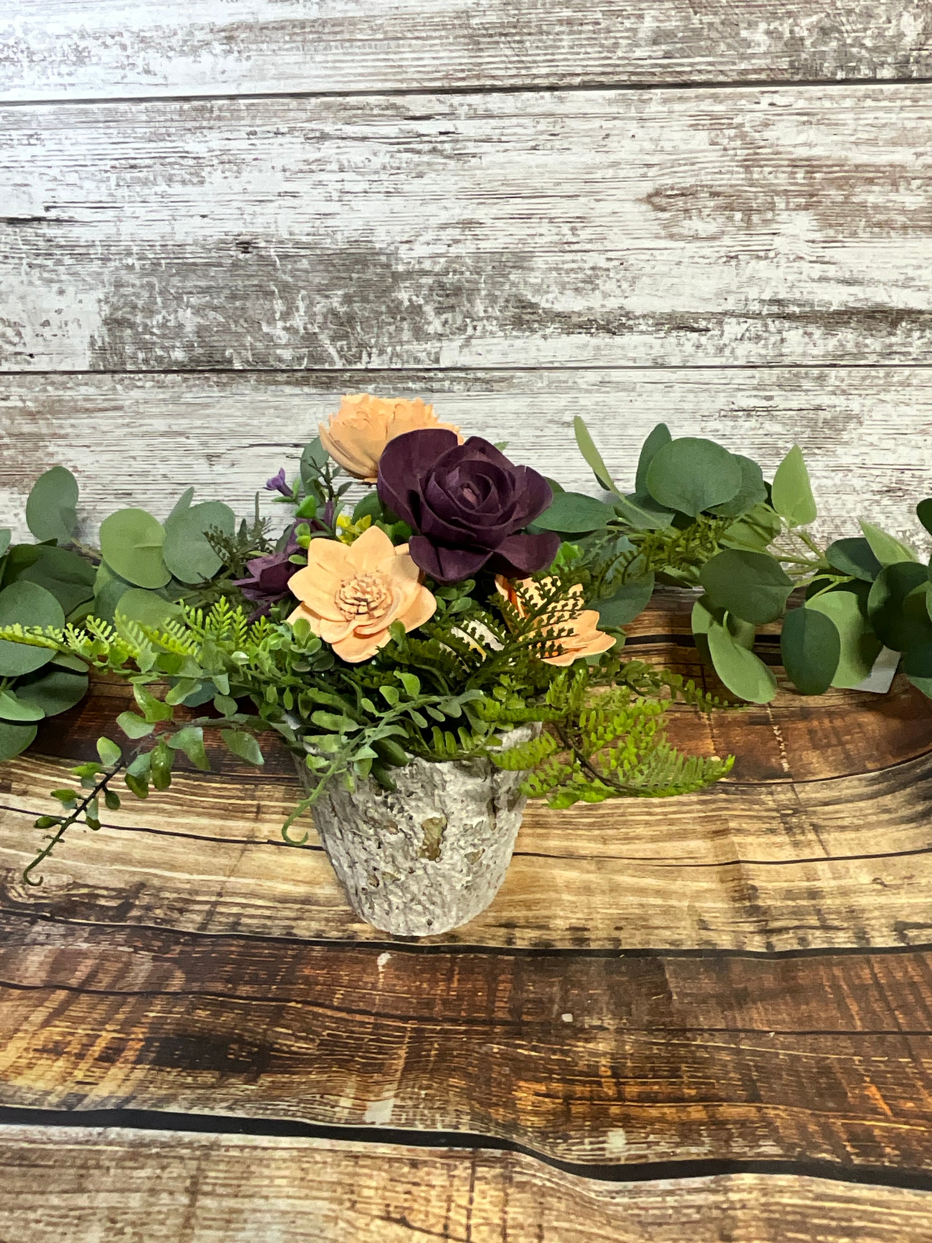 Garden Elegance - Peach & Plum Sola Wood Flower Arrangement